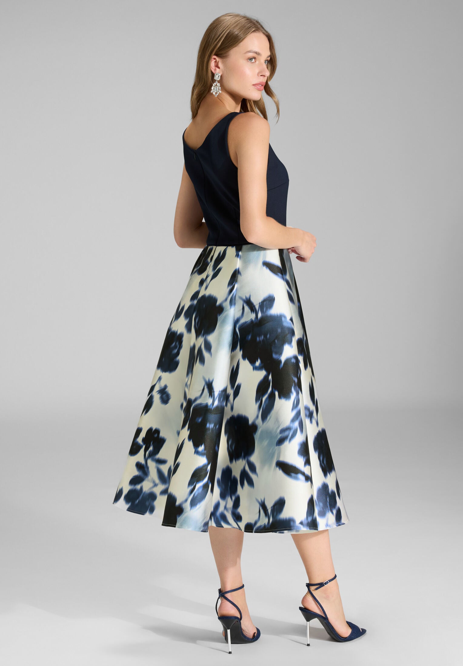 Cocktailkleid aus bedrucktem Twill mit Scuba Oberteil