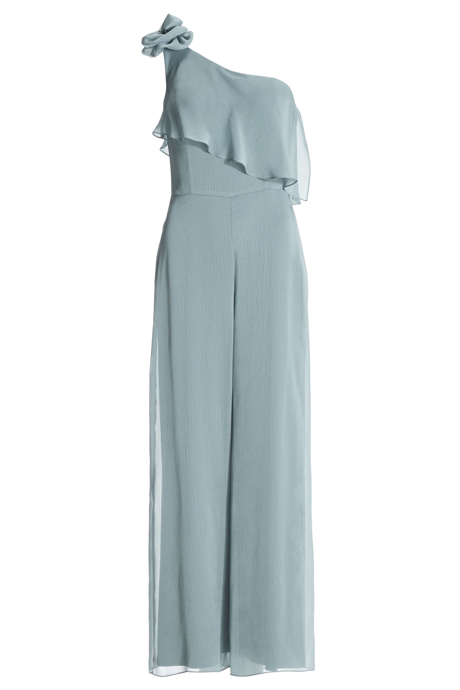 One-Shoulder Jumpsuit aus Crinkle Chiffon mit Blüte