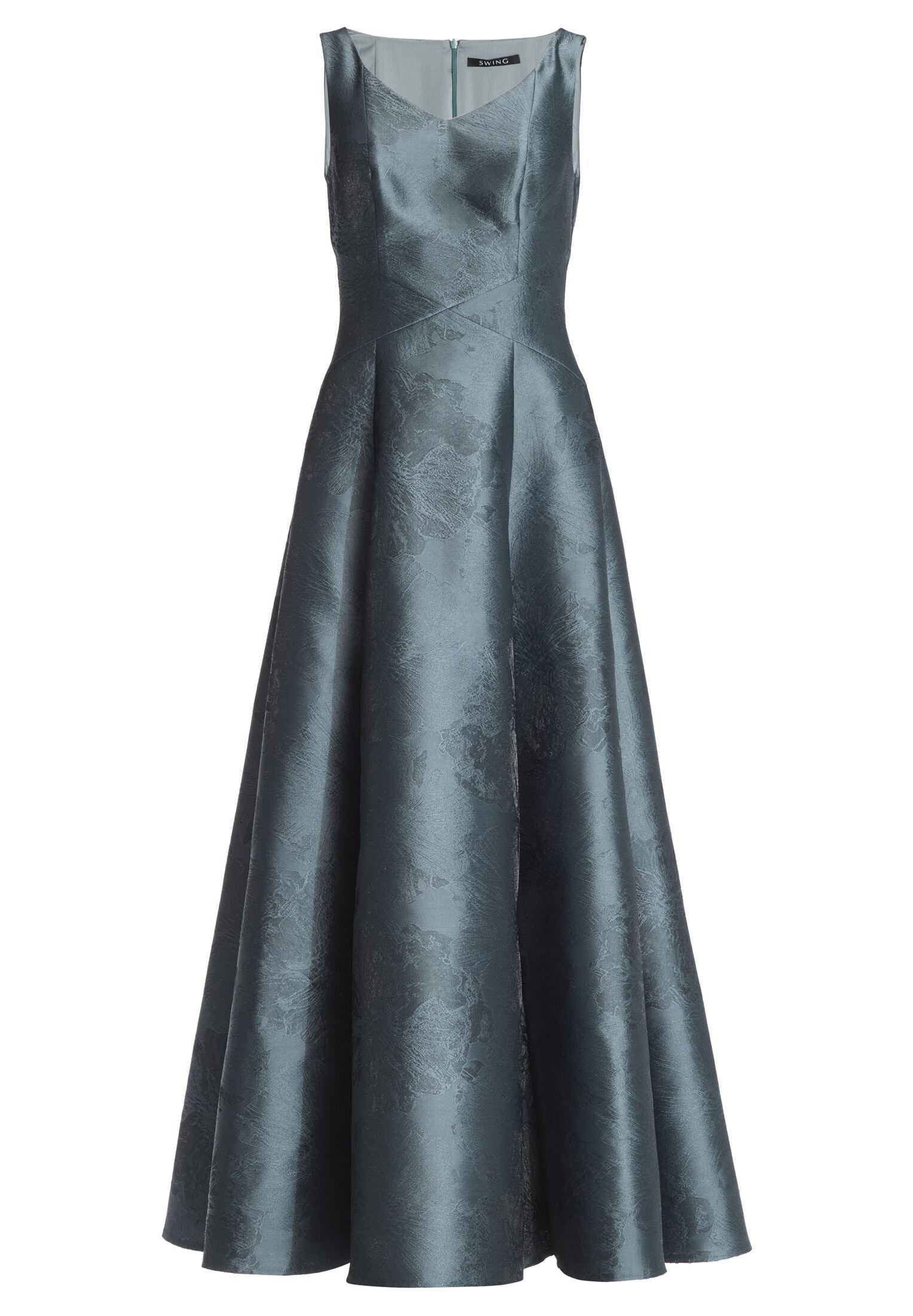Abendkleid aus floralem Jacquard mit V-Ausschnitt
