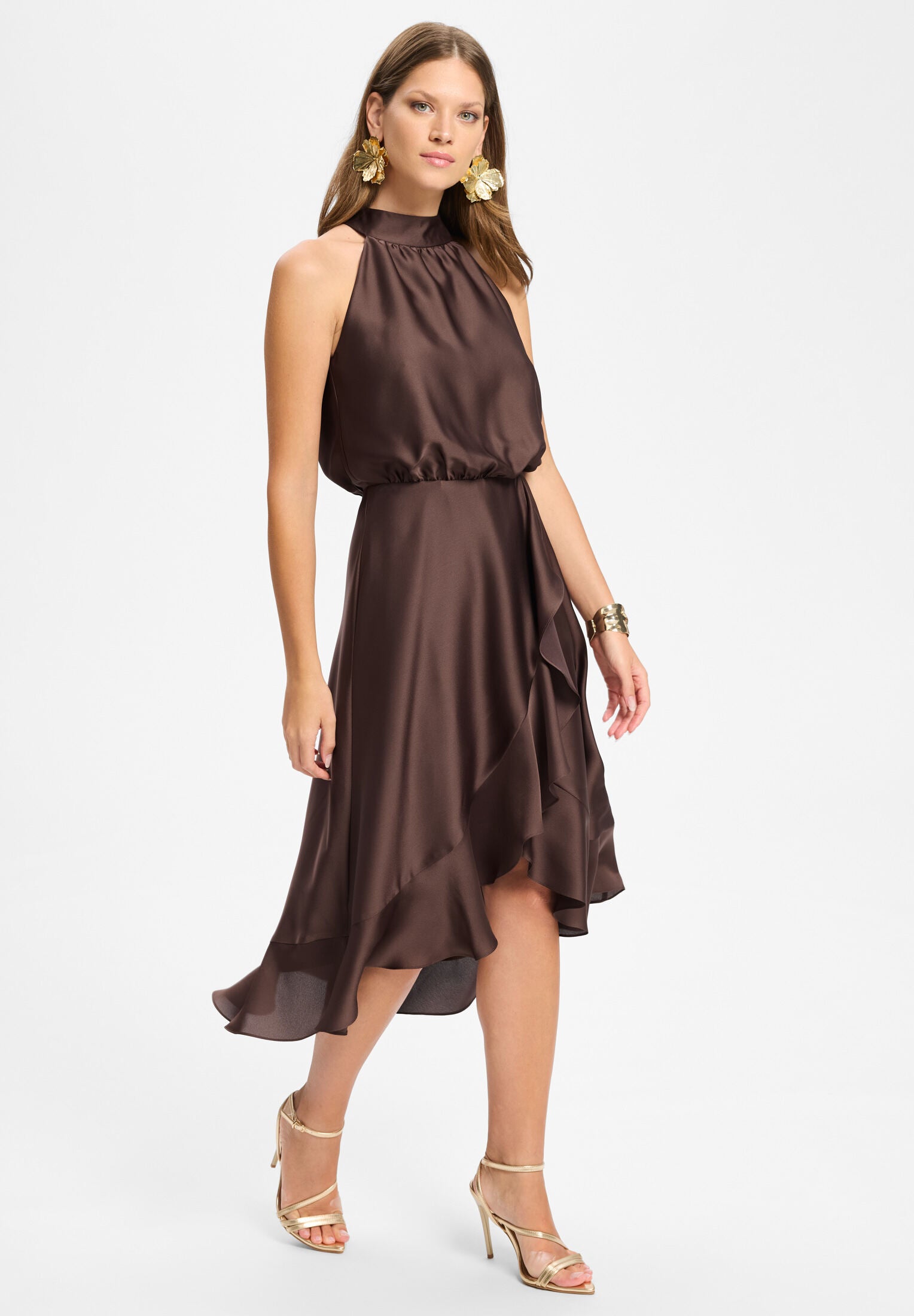 Cocktailkleid aus Satin mit Volant