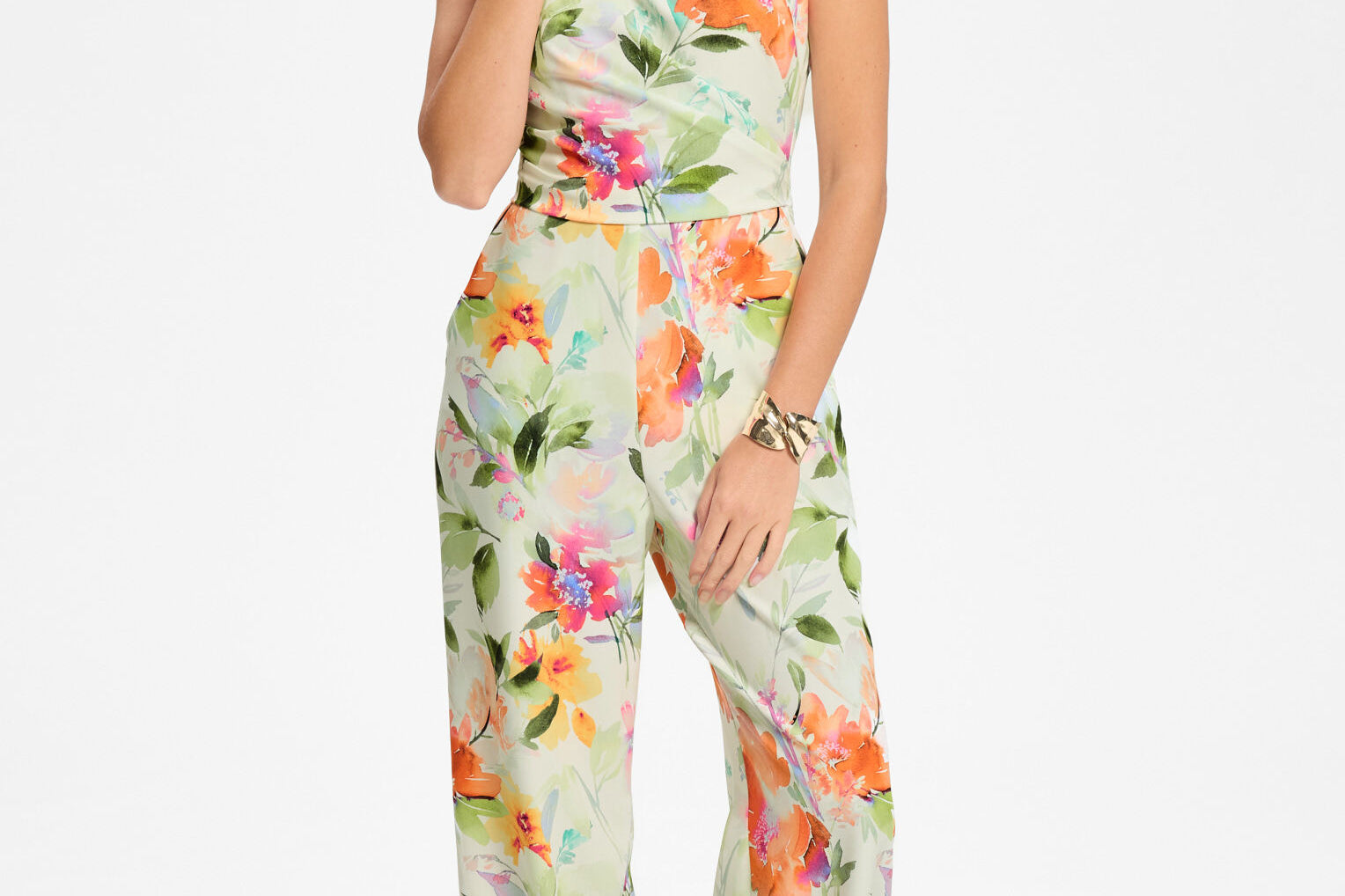 Jumpsuit aus leichtem Scuba mit Blumendruck und Drapierung ivory | multi