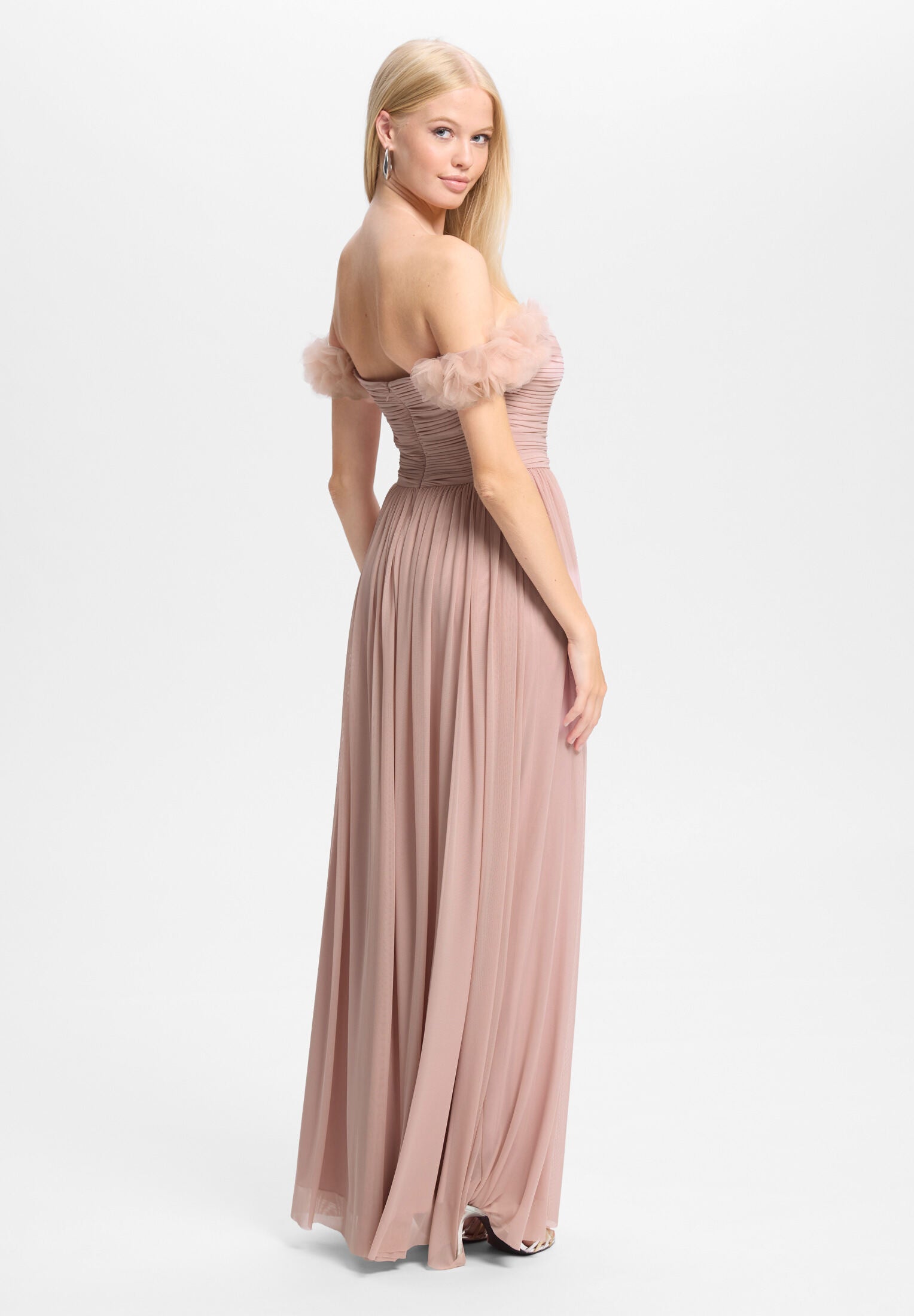 Off-Shoulder Abendkleid mit Blütenapplikation