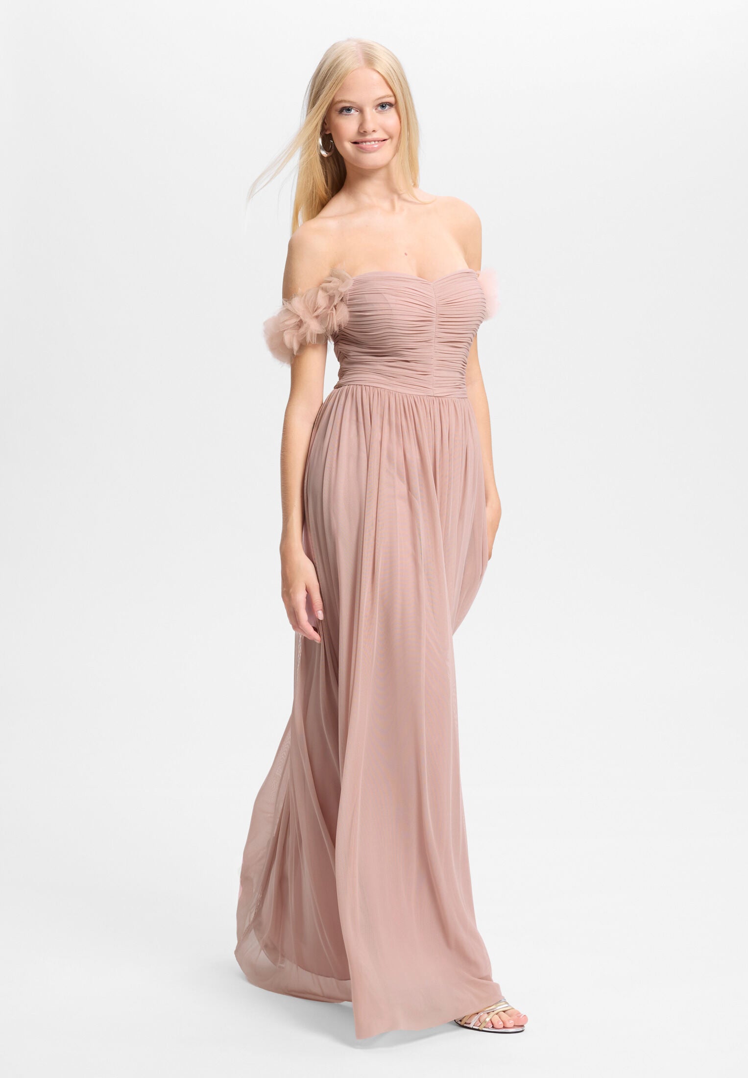 Off-Shoulder Abendkleid mit Blütenapplikation