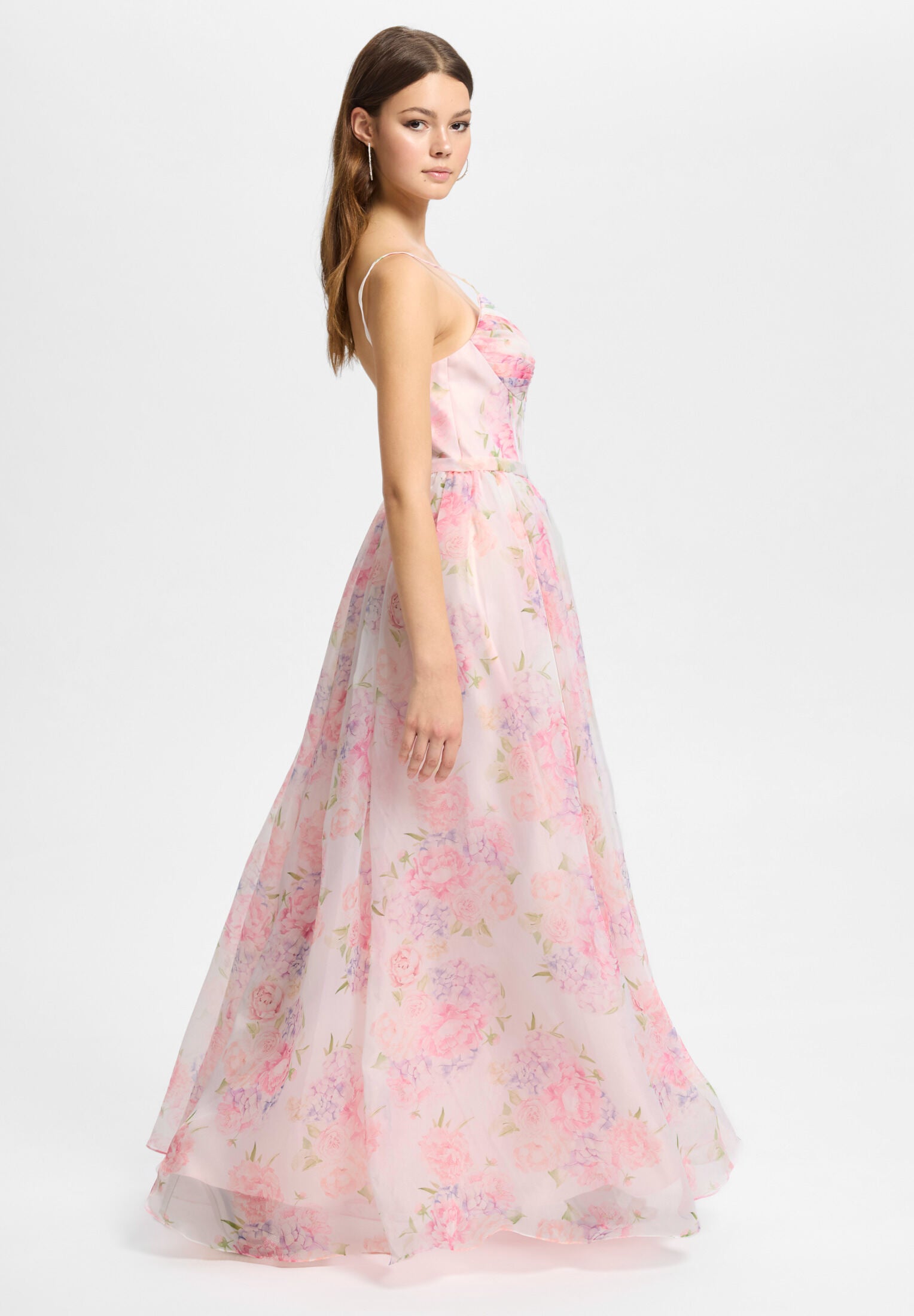 Fließendes Organzakleid mit floralem Print