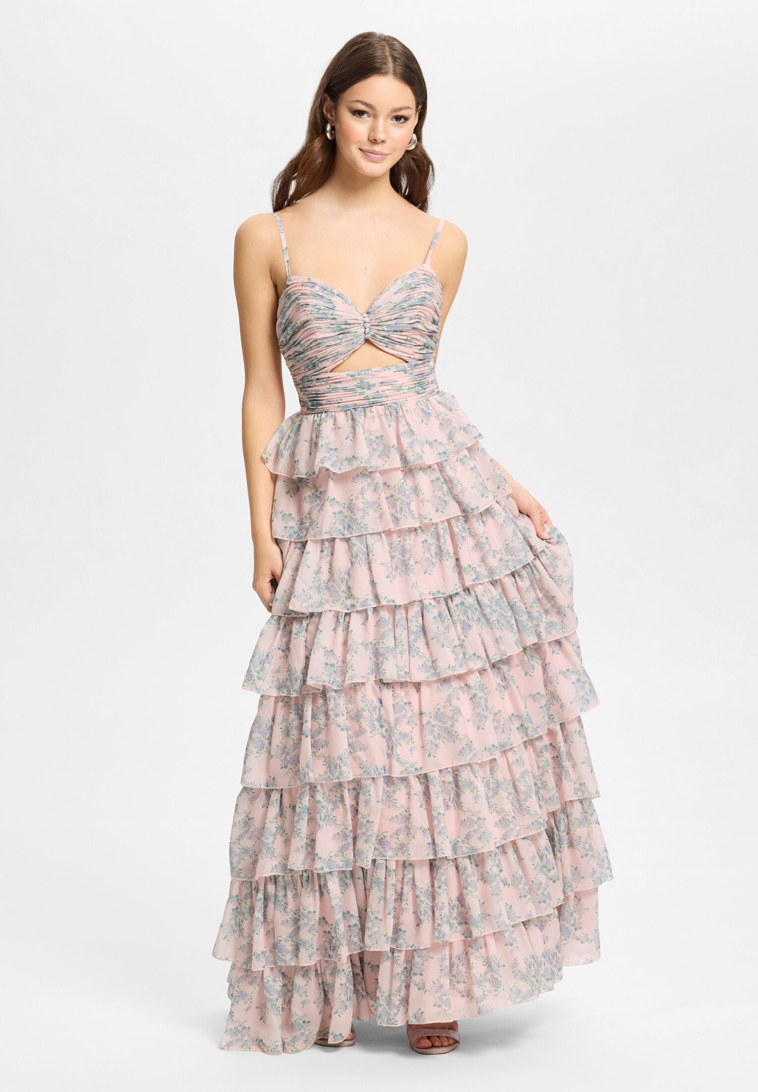 Printkleid mit Volantrock und Cut-out Detail flamingo pink print