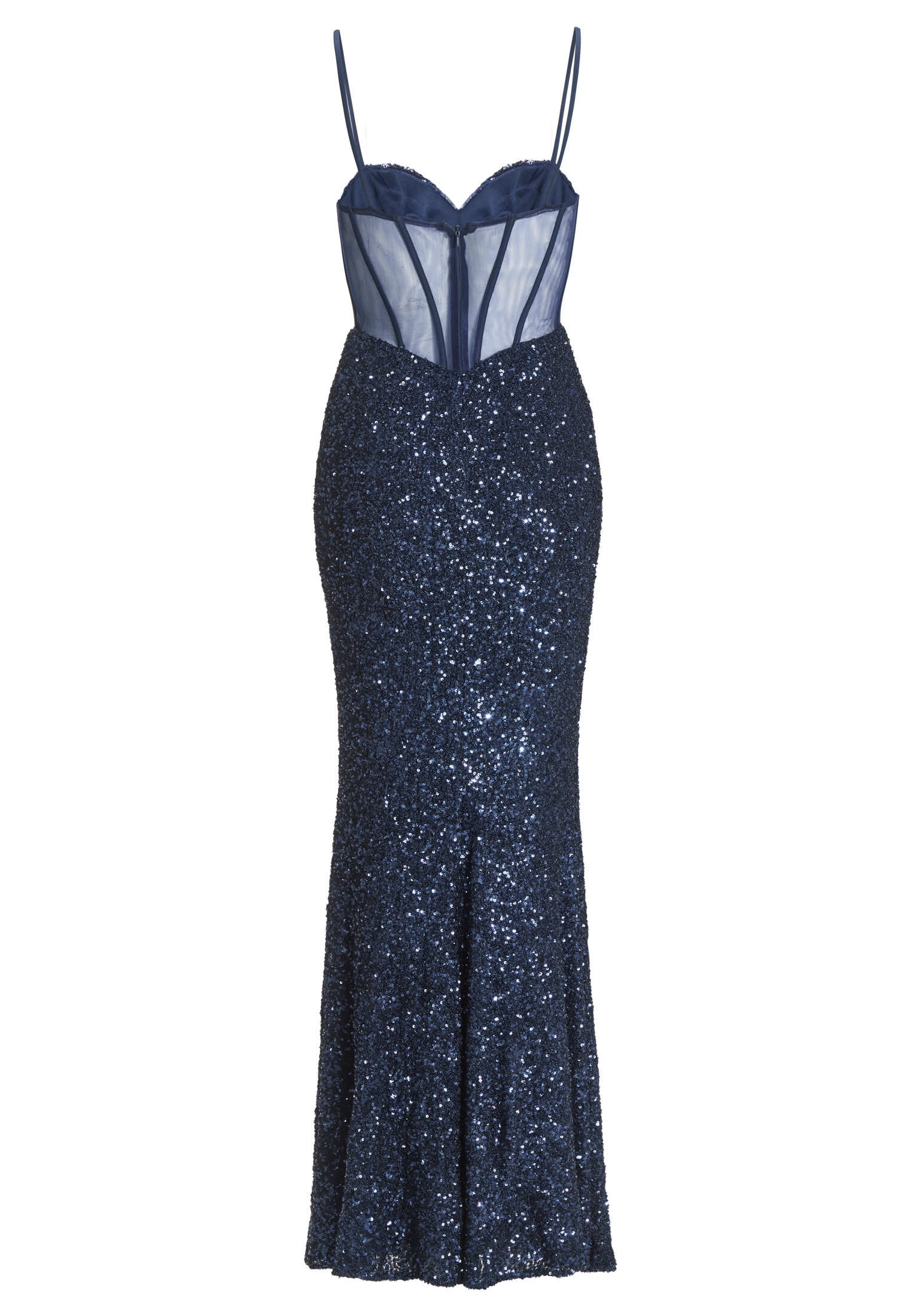 Paillettenkleid mit Taillenpart in See-through Optik