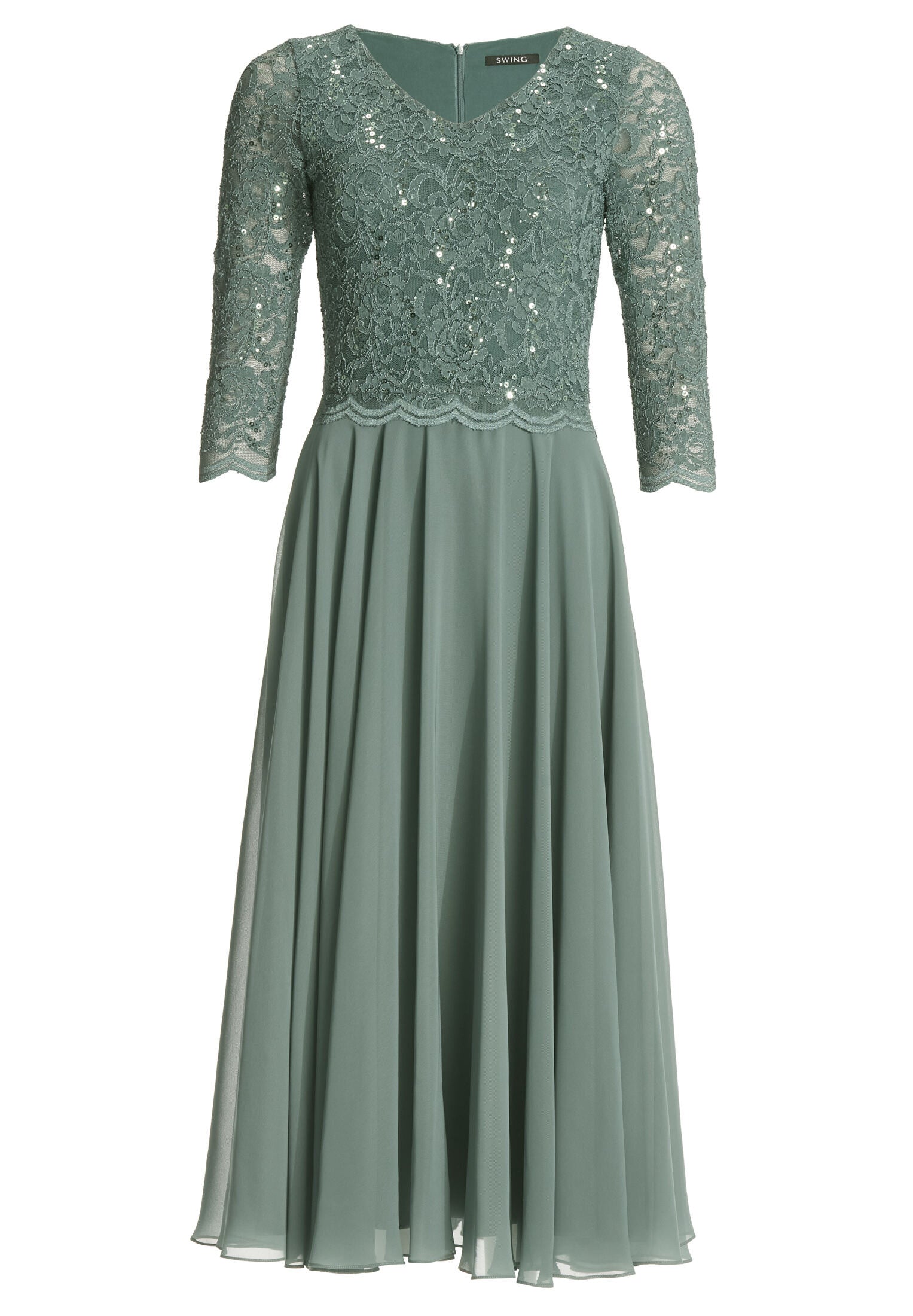 Midi Kleid mit paillettenbesetztem Spitzenoberteil