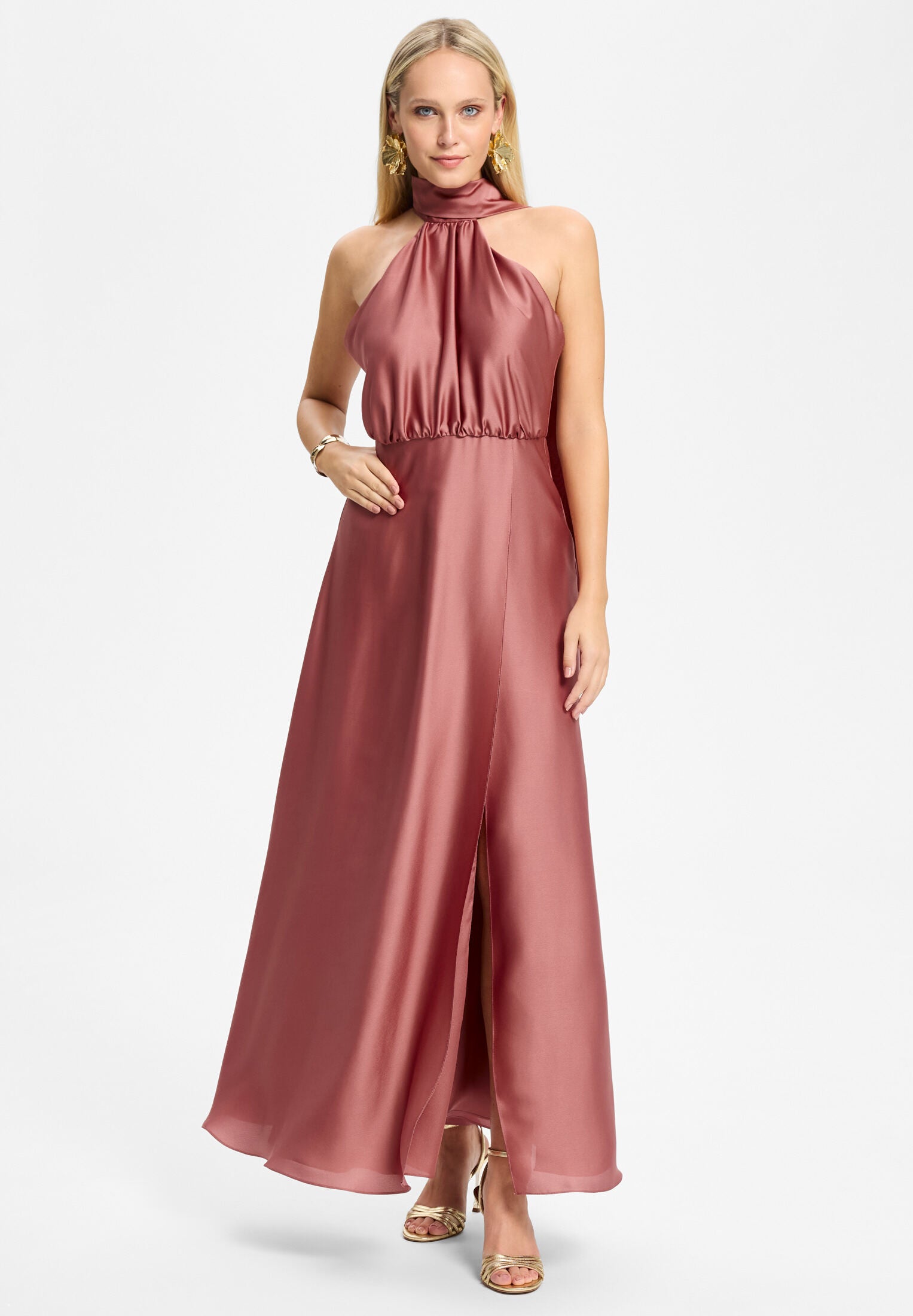 Abendkleid aus Satin mit angeschnittenem Schal blush rose