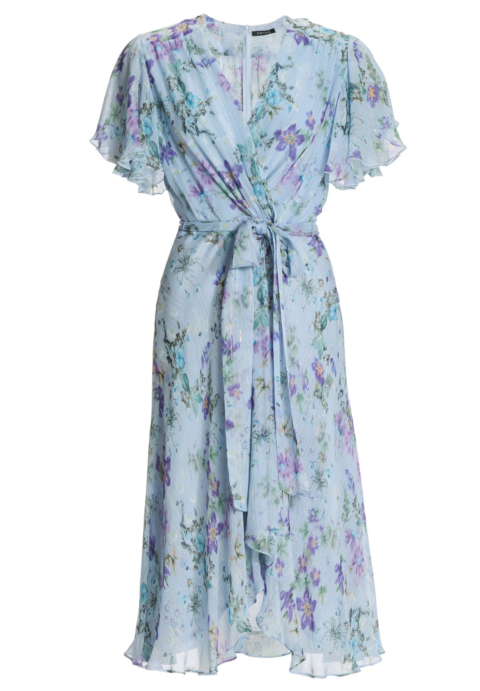 Midi Kleid in Wickel Optik aus Chiffon mit Metallicfäden