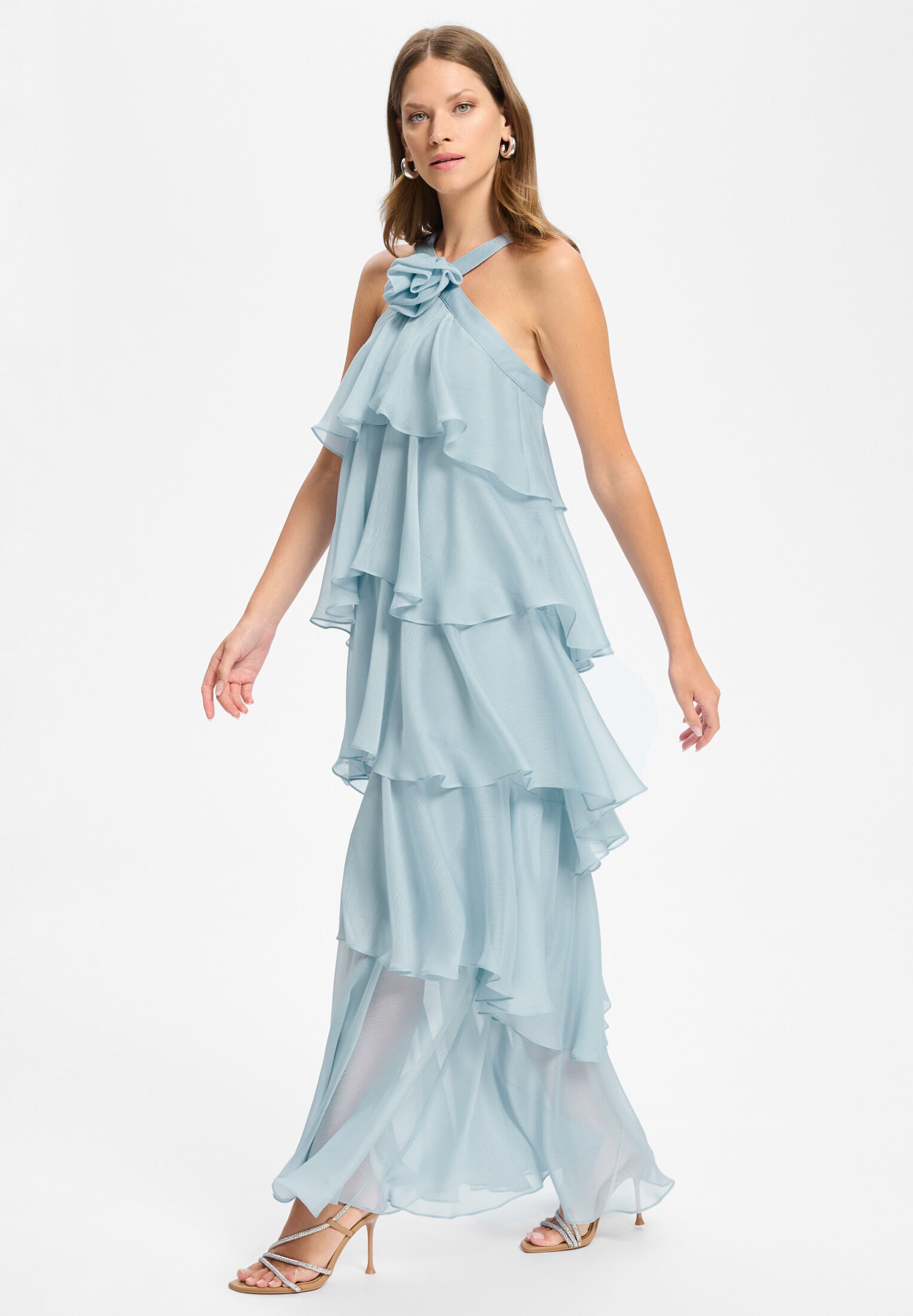 Abendkleid aus Crinkle Chiffon mit gestuften Volants