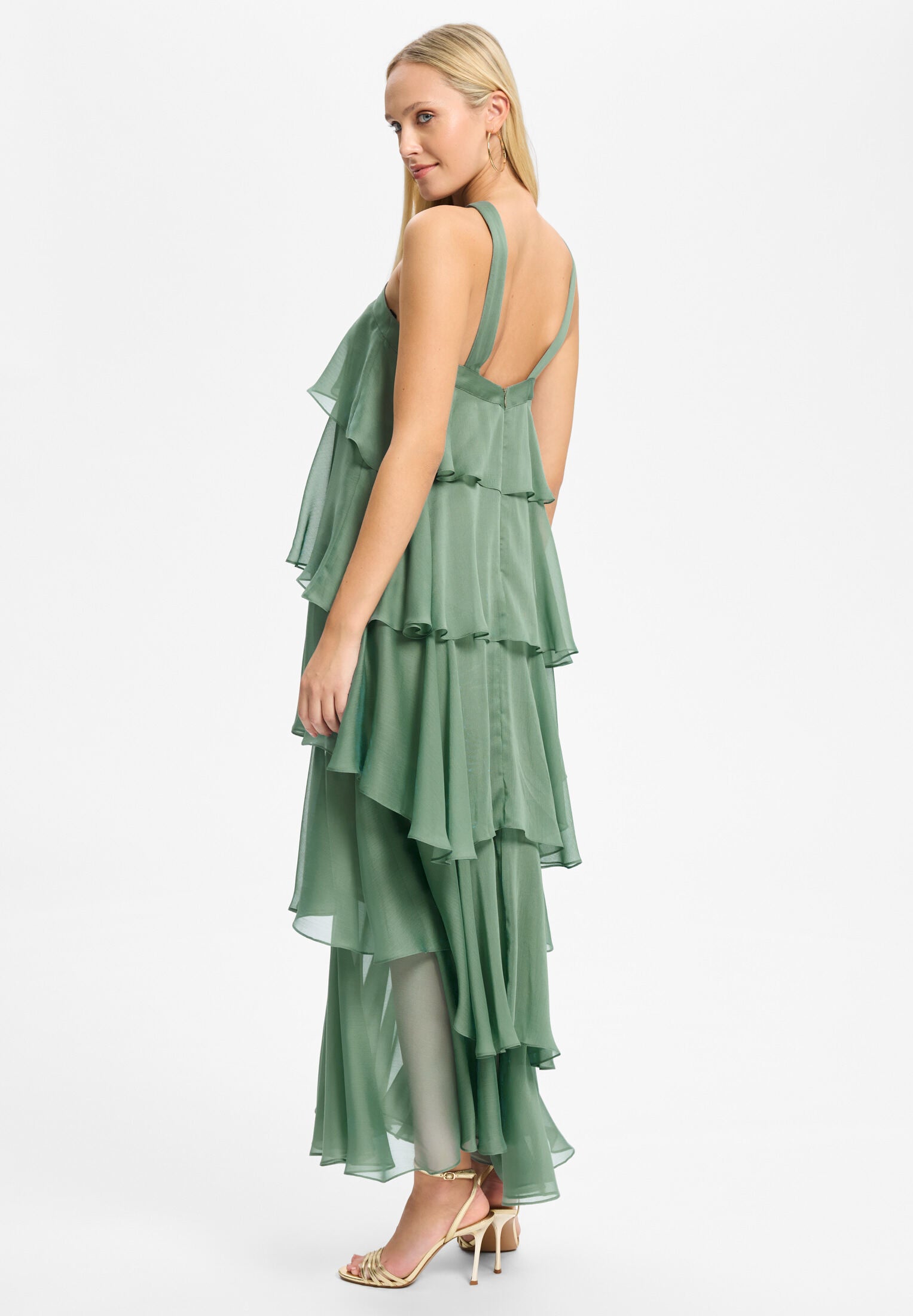 Abendkleid aus Crinkle Chiffon mit gestuften Volants