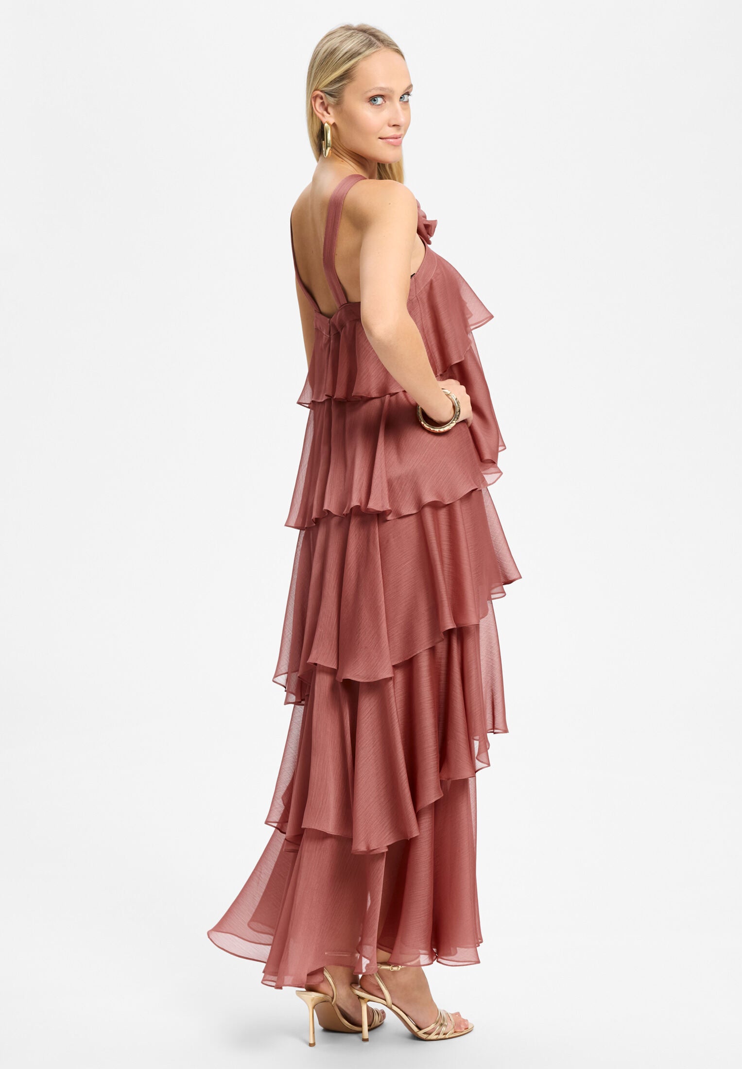 Abendkleid aus Crinkle Chiffon mit gestuften Volants