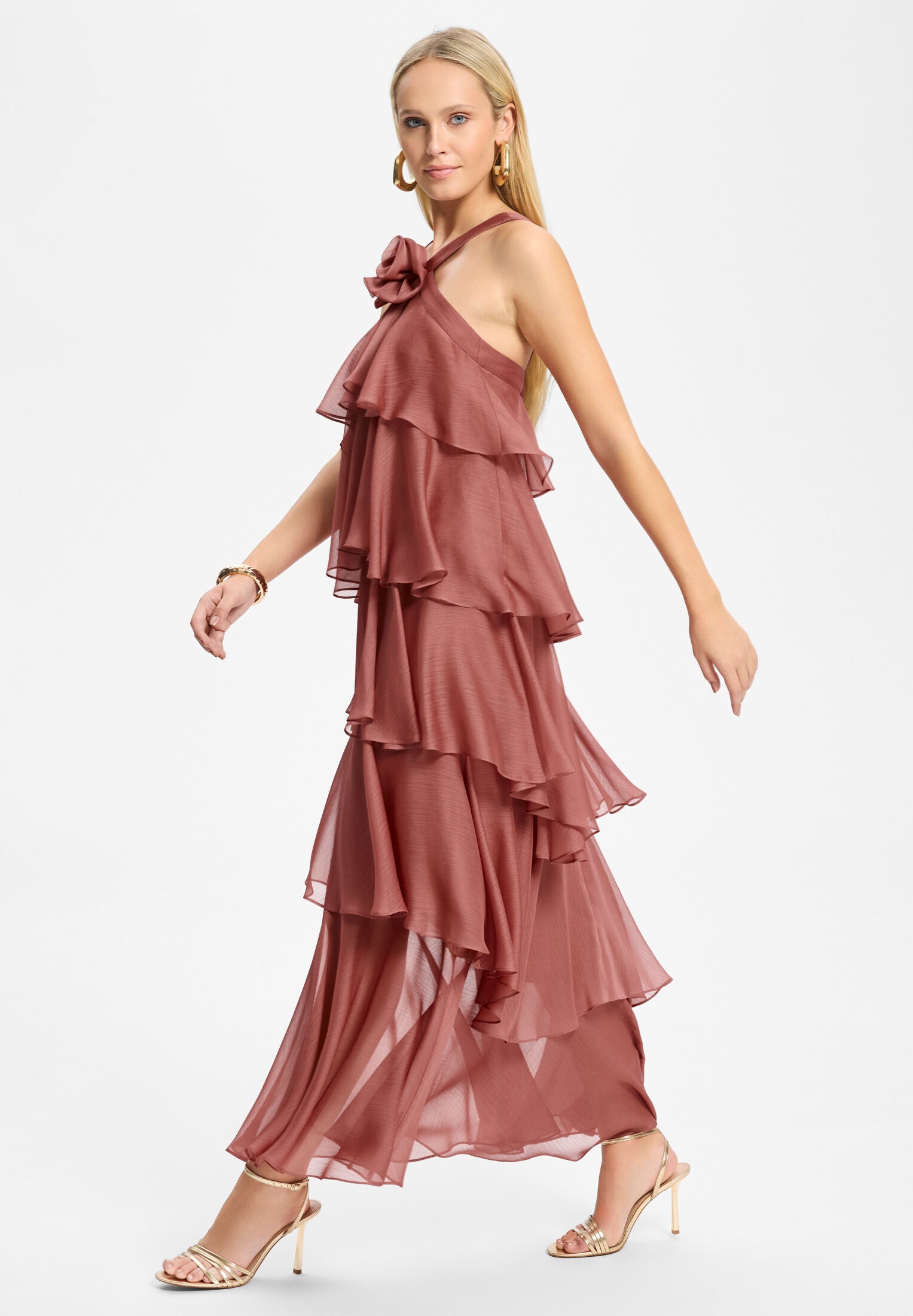 Abendkleid aus Crinkle Chiffon mit gestuften Volants
