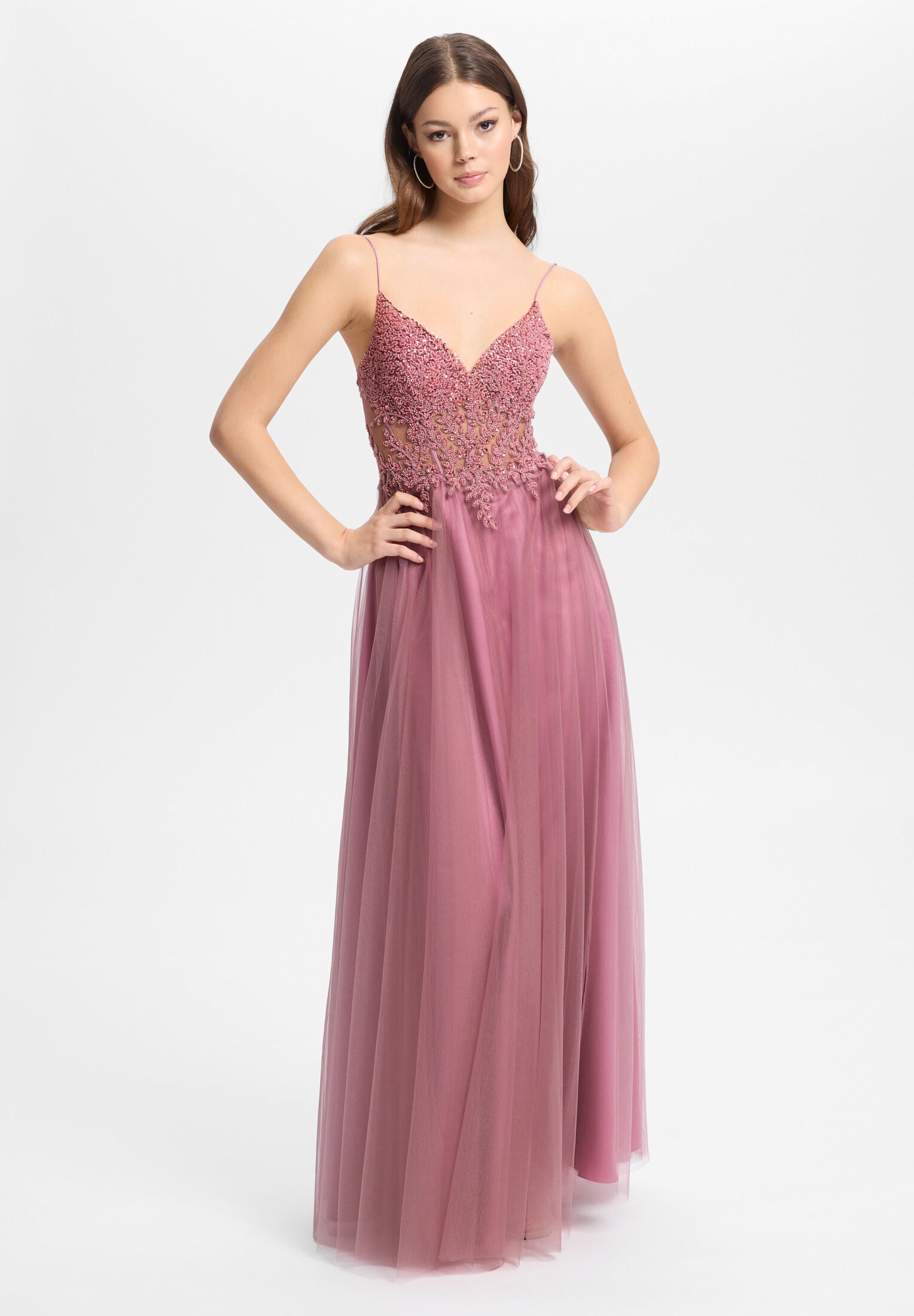 Tüllkleid mit Stickerei copper rose