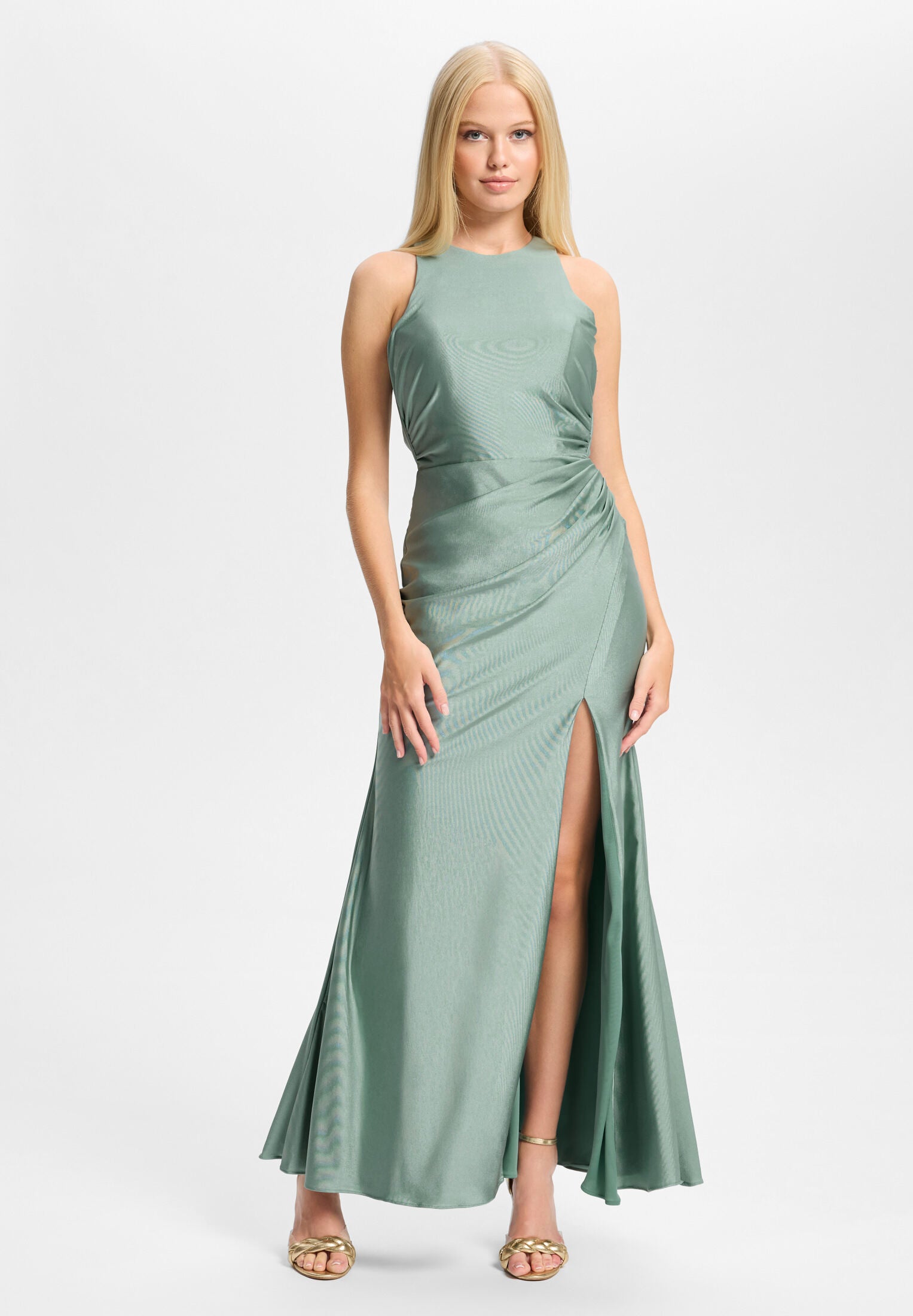 Hochgeschlossenes Abendkleid mit Beinschlitz ocean teal