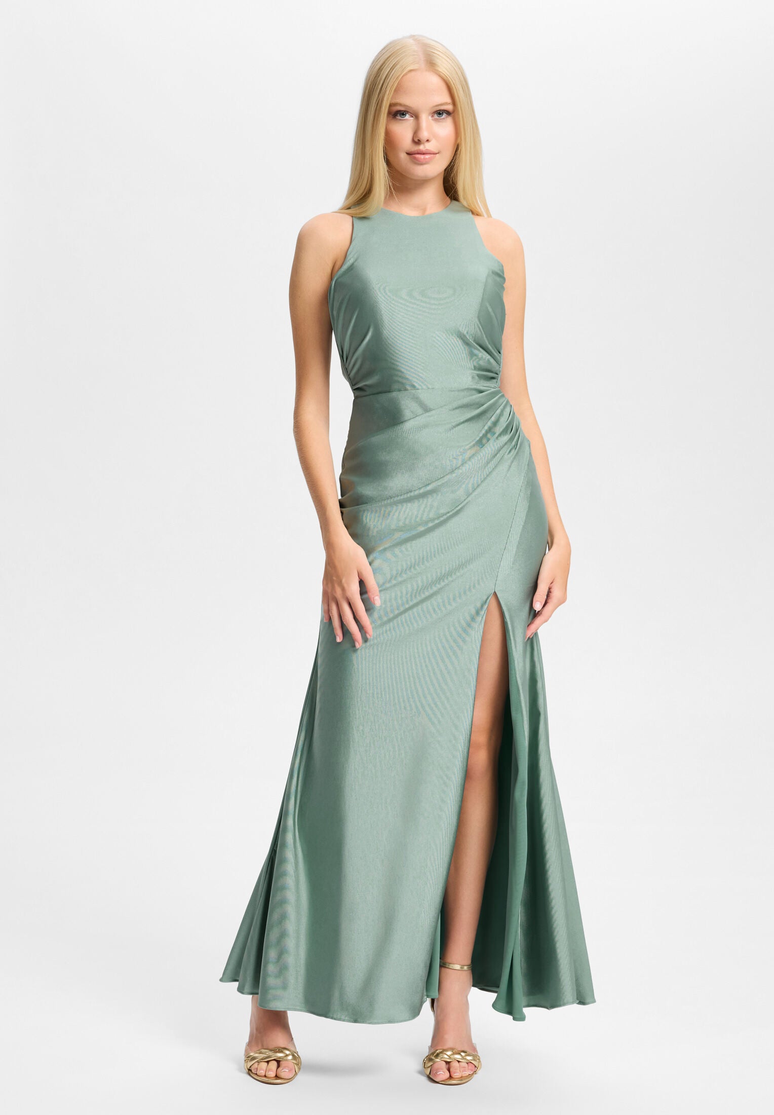 Hochgeschlossenes Abendkleid mit Beinschlitz ocean teal