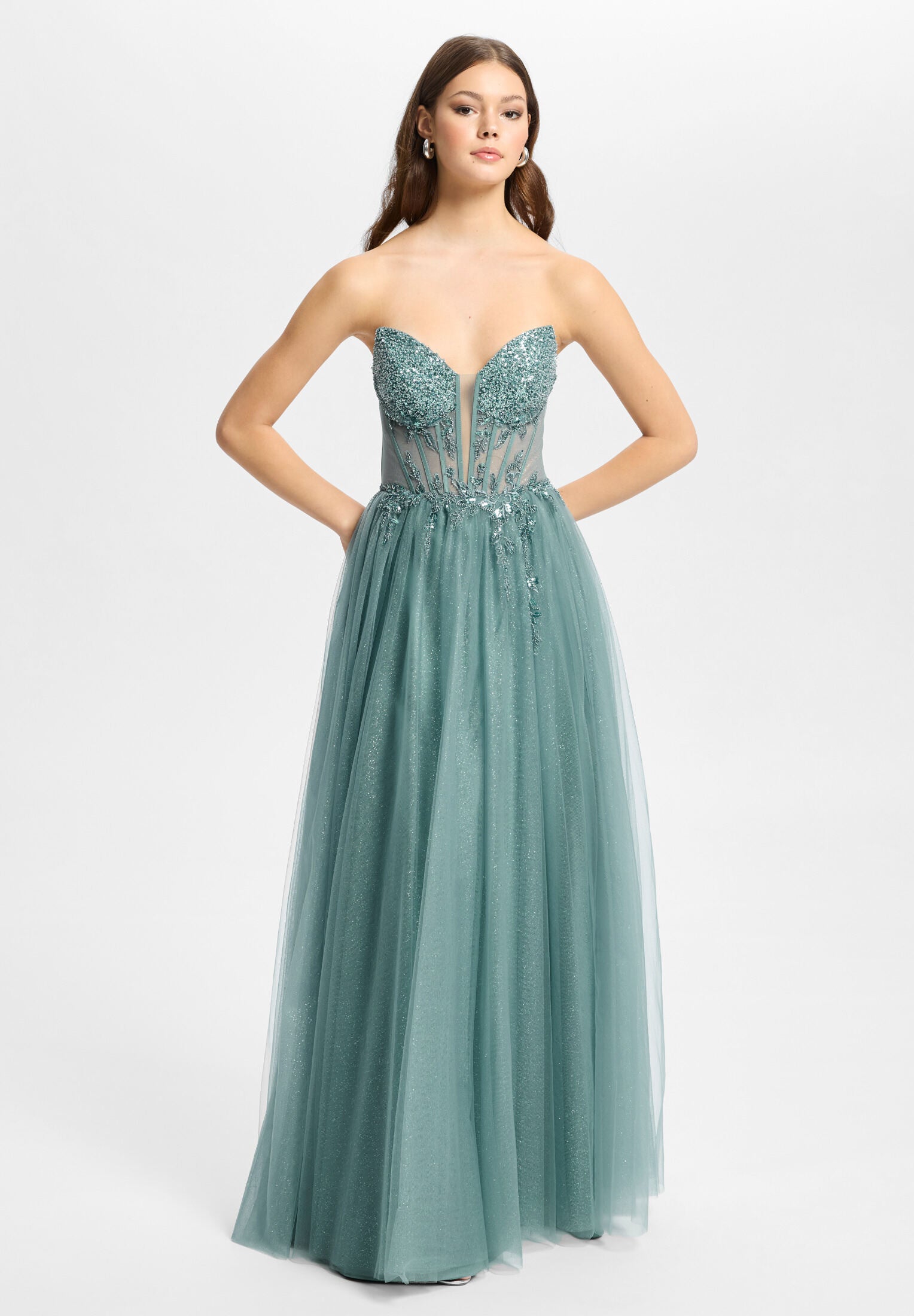 Tüllkleid mit Schimmereffekt deepl slate