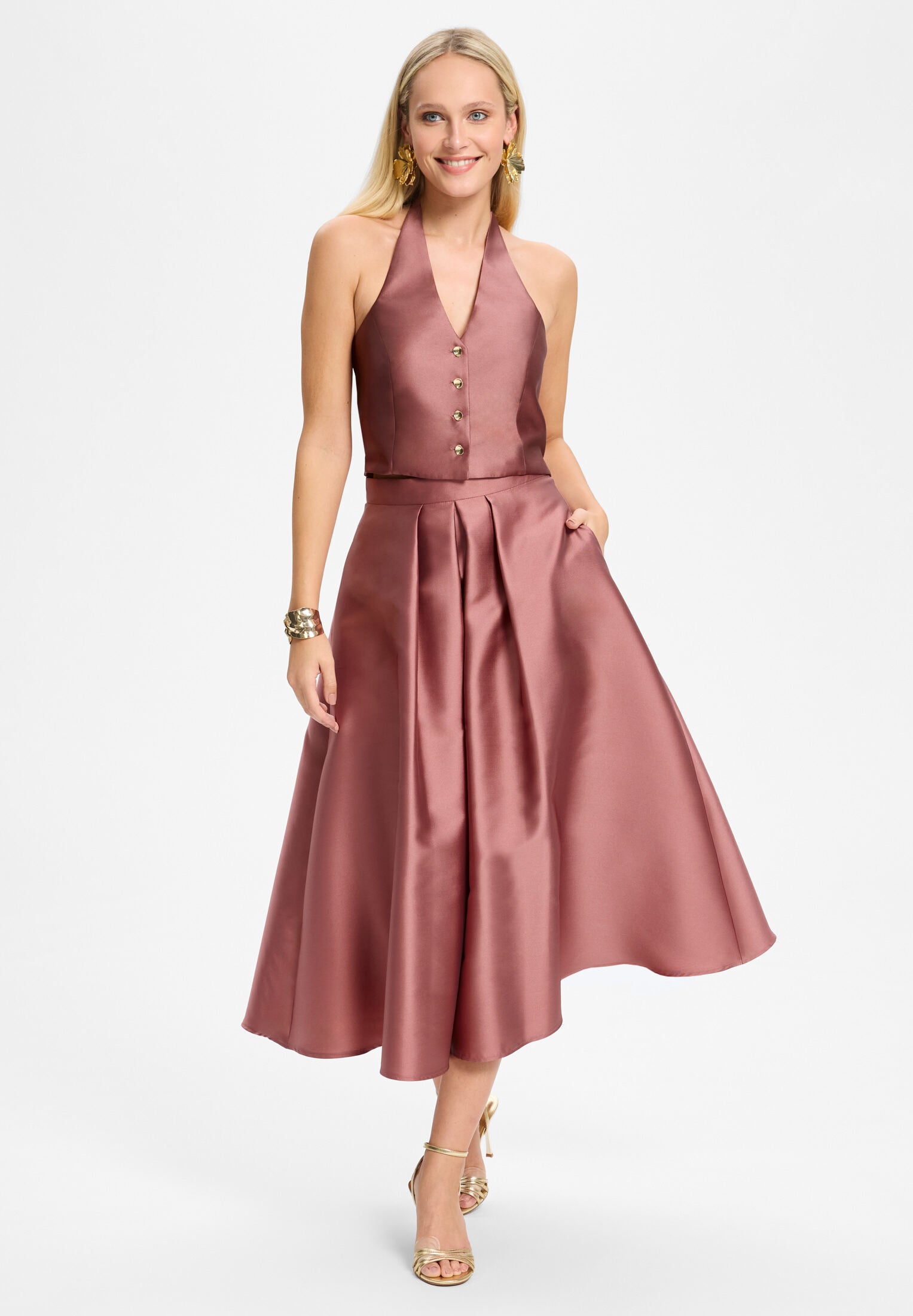 Neckholder Weste aus Twill blush rose