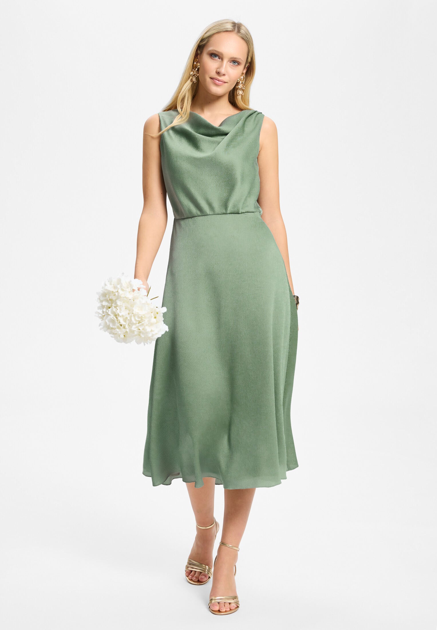 Cocktailkleid aus Satin mit Wasserfall Ausschnitt pistachio green