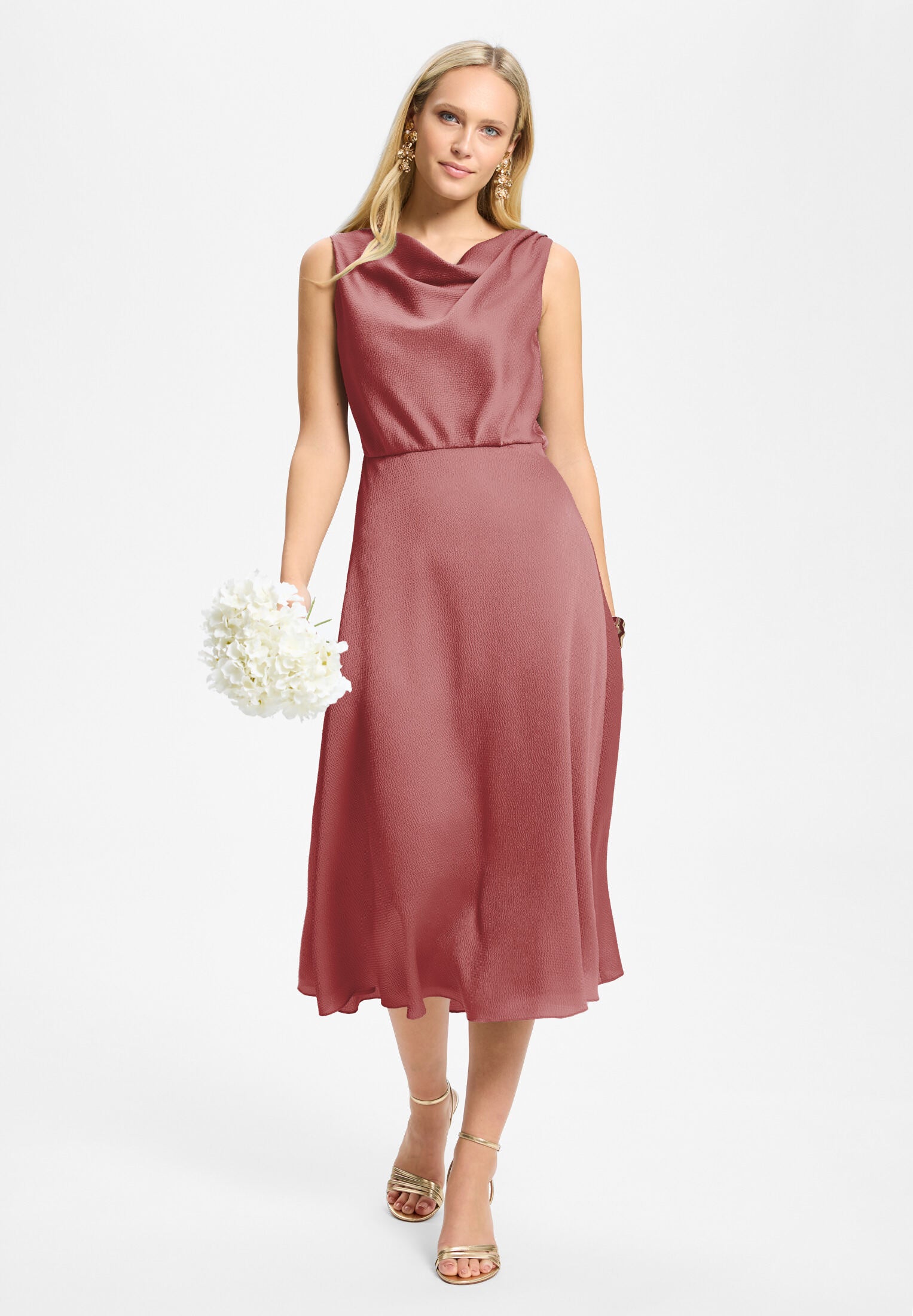 Cocktailkleid aus Satin mit Wasserfall Ausschnitt blush rose