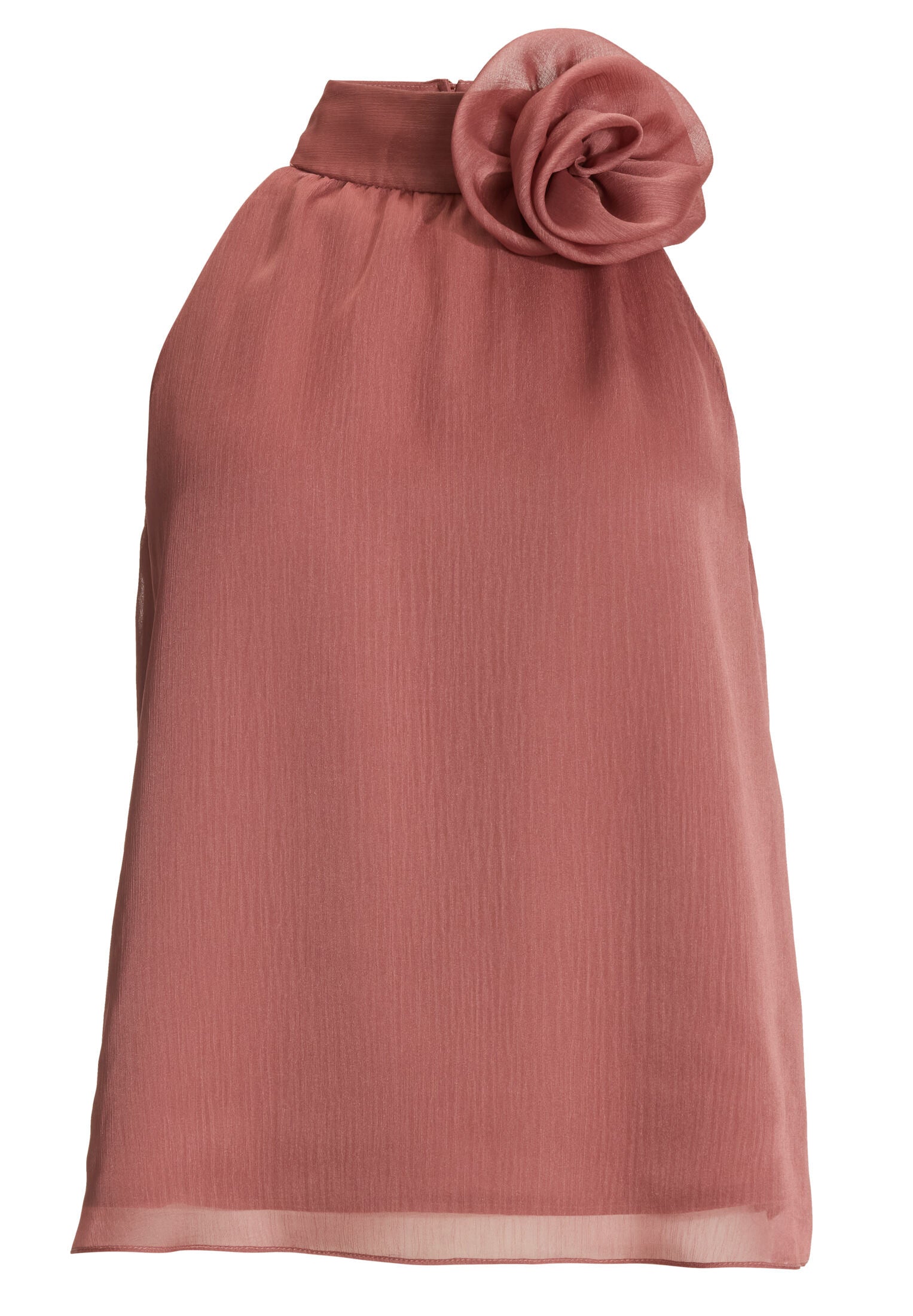 Top mit Stoffblüte aus Crinkle Chiffon