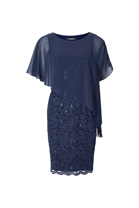 Pailletten-Kleid mit asymmetrischem Chiffon-Überwurf