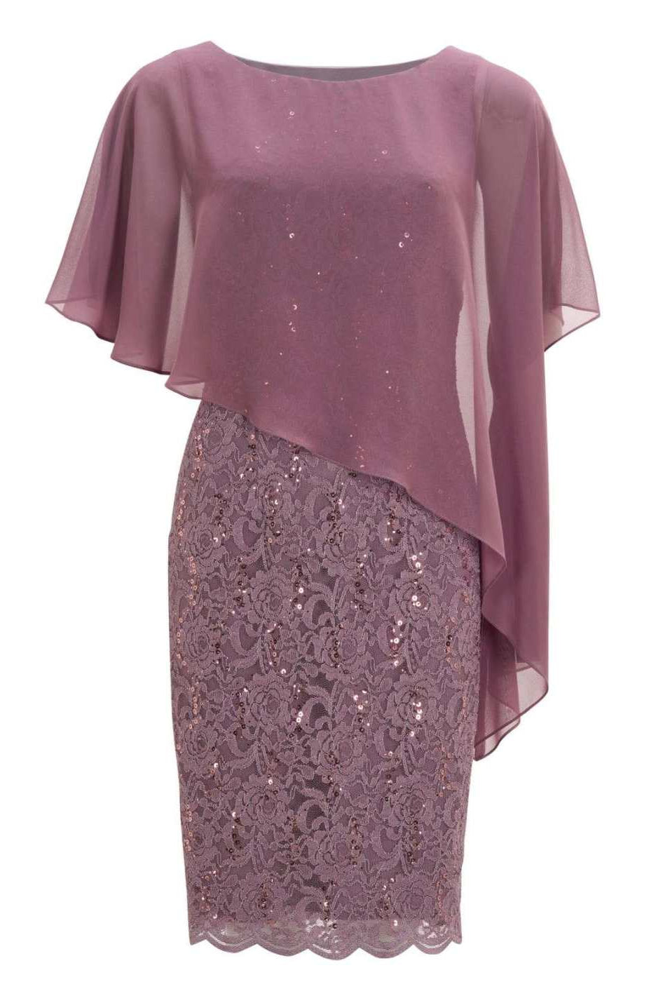 Pailletten-Kleid mit asymmetrischem Chiffon-Überwurf