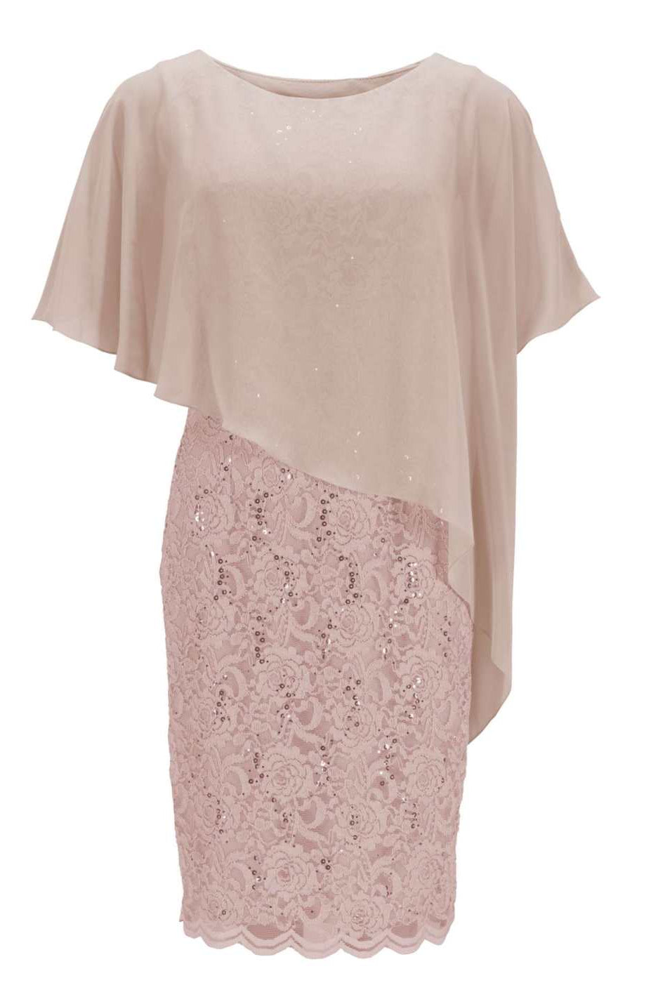 Pailletten-Kleid mit asymmetrischem Chiffon-Überwurf