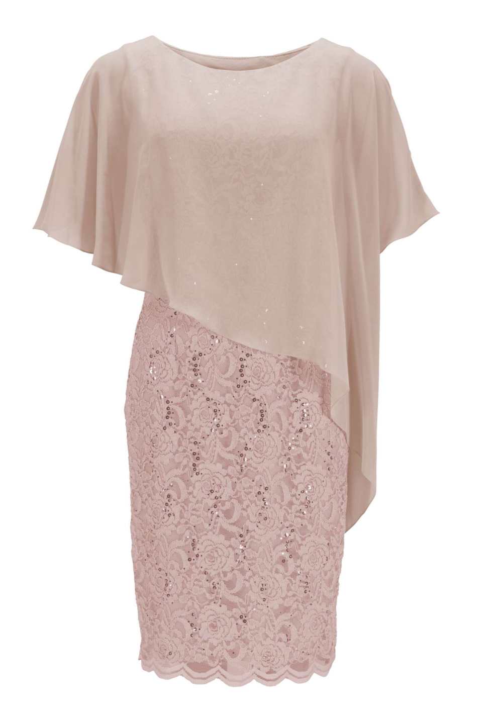 Pailletten-Kleid mit asymmetrischem Chiffon-Überwurf