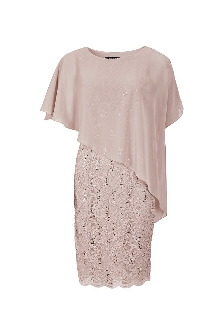 Pailletten-Kleid mit asymmetrischem Chiffon-Überwurf