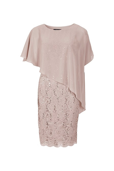 Pailletten-Kleid mit asymmetrischem Chiffon-Überwurf