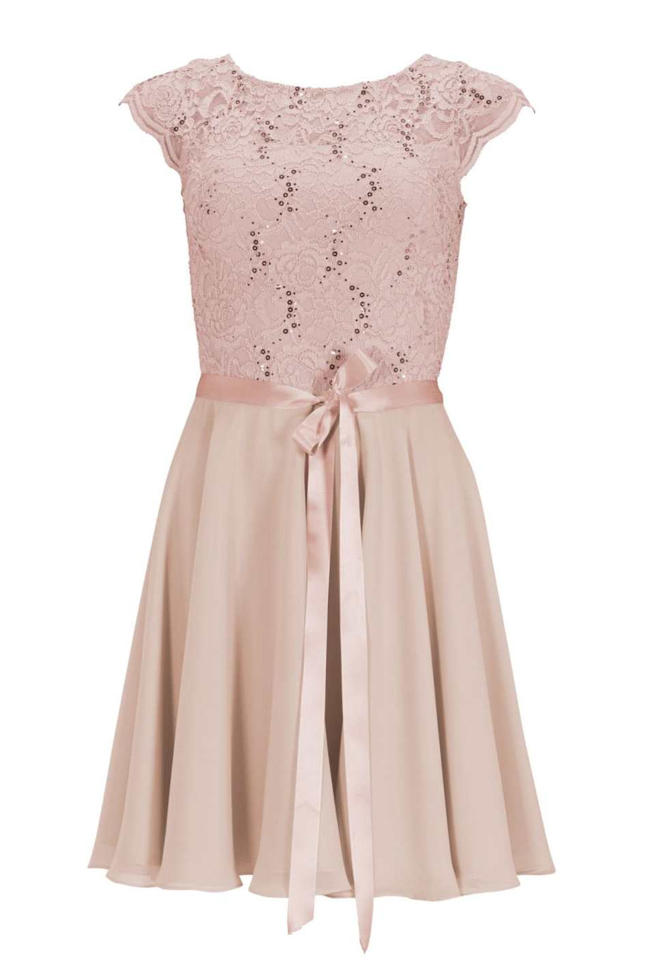 Kleid mit paillettenbesetztem Spitzenoberteil