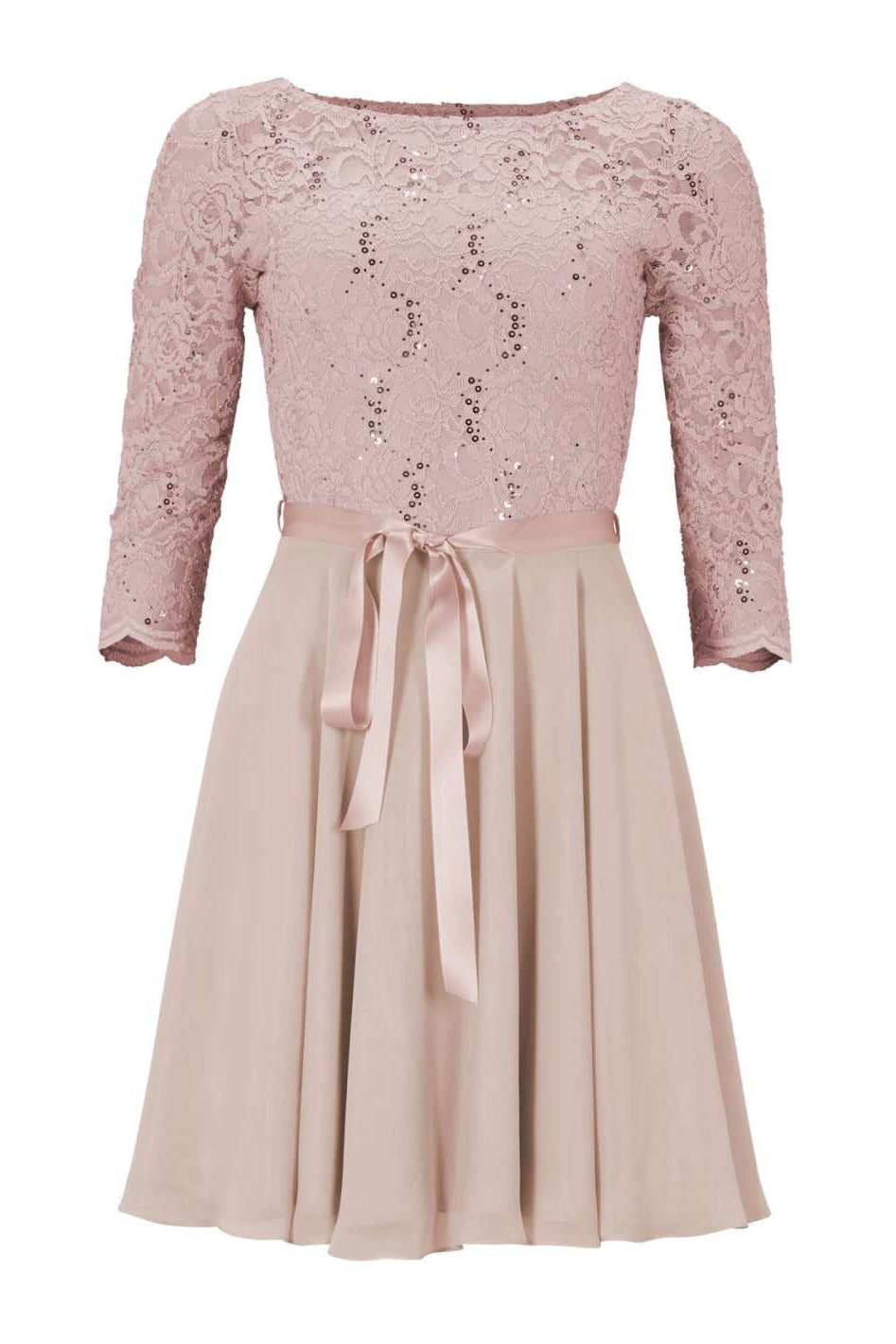 Kleid mit paillettenbesetztem Spitzenoberteil