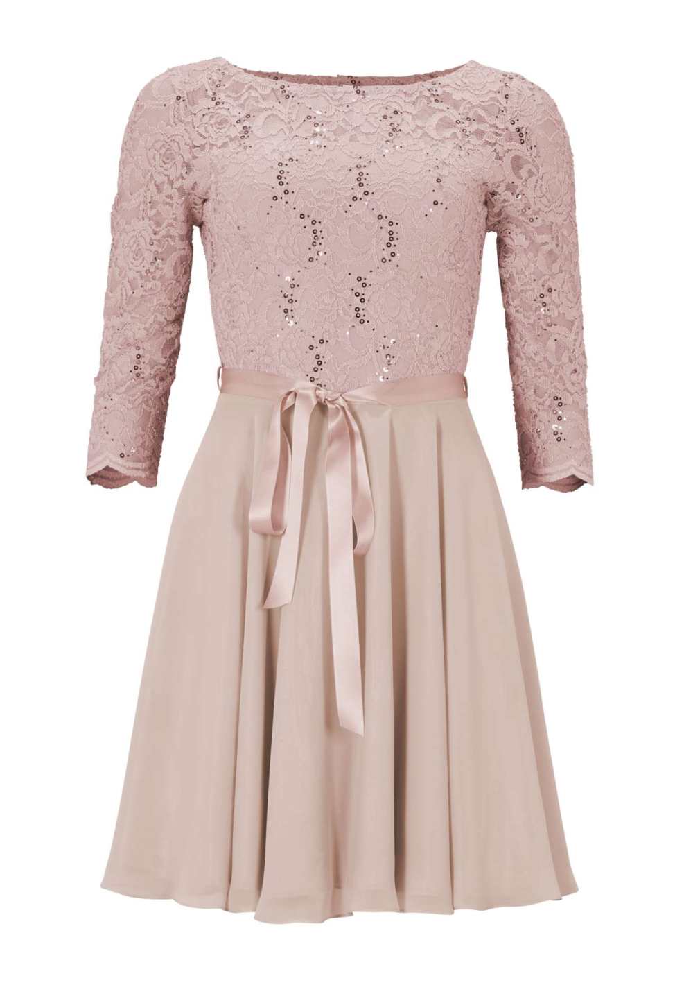 Kleid mit paillettenbesetztem Spitzenoberteil