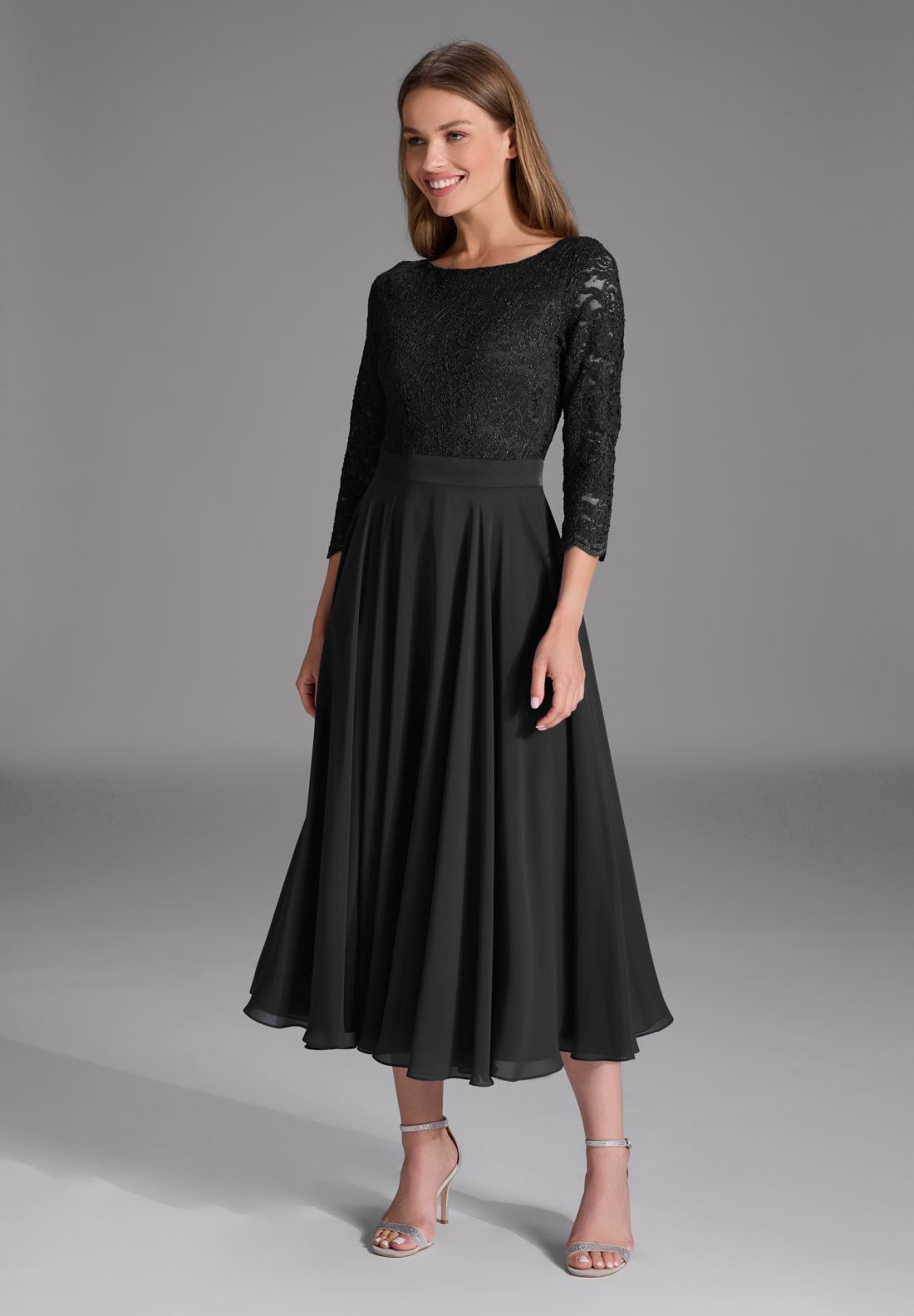 Midikleid mit fließendem Chiffon-Rock black