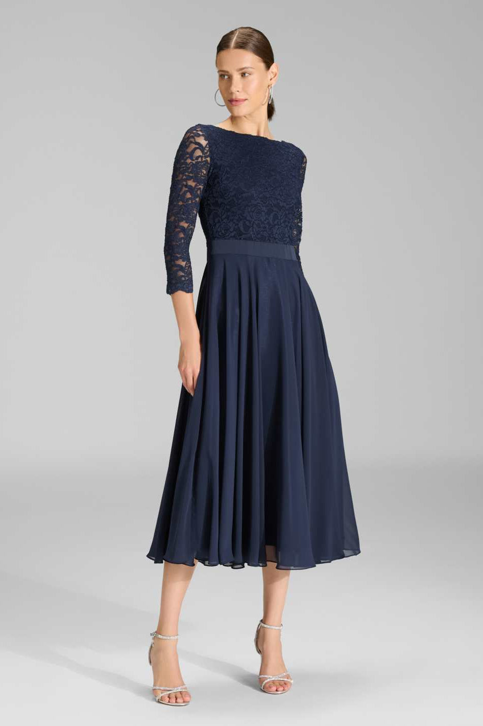 Midikleid mit fließendem Chiffon-Rock navy