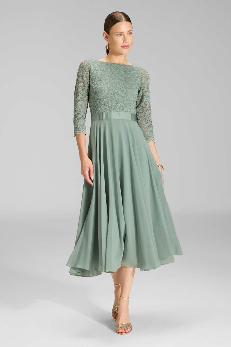 Midikleid mit fließendem Chiffon-Rock soft green
