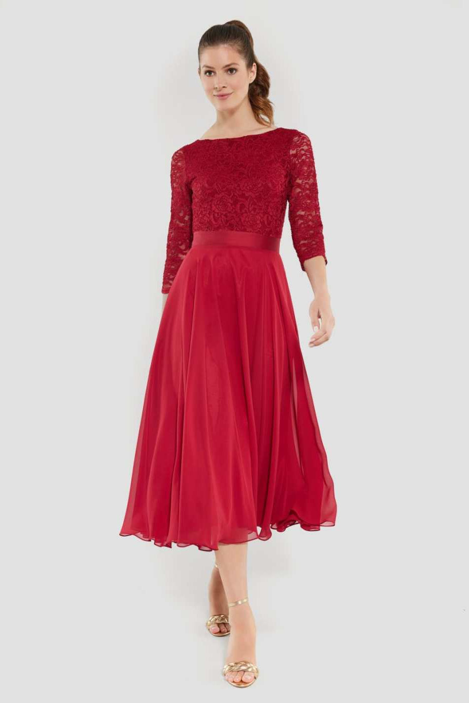 Midikleid mit fließendem Chiffon-Rock rio red
