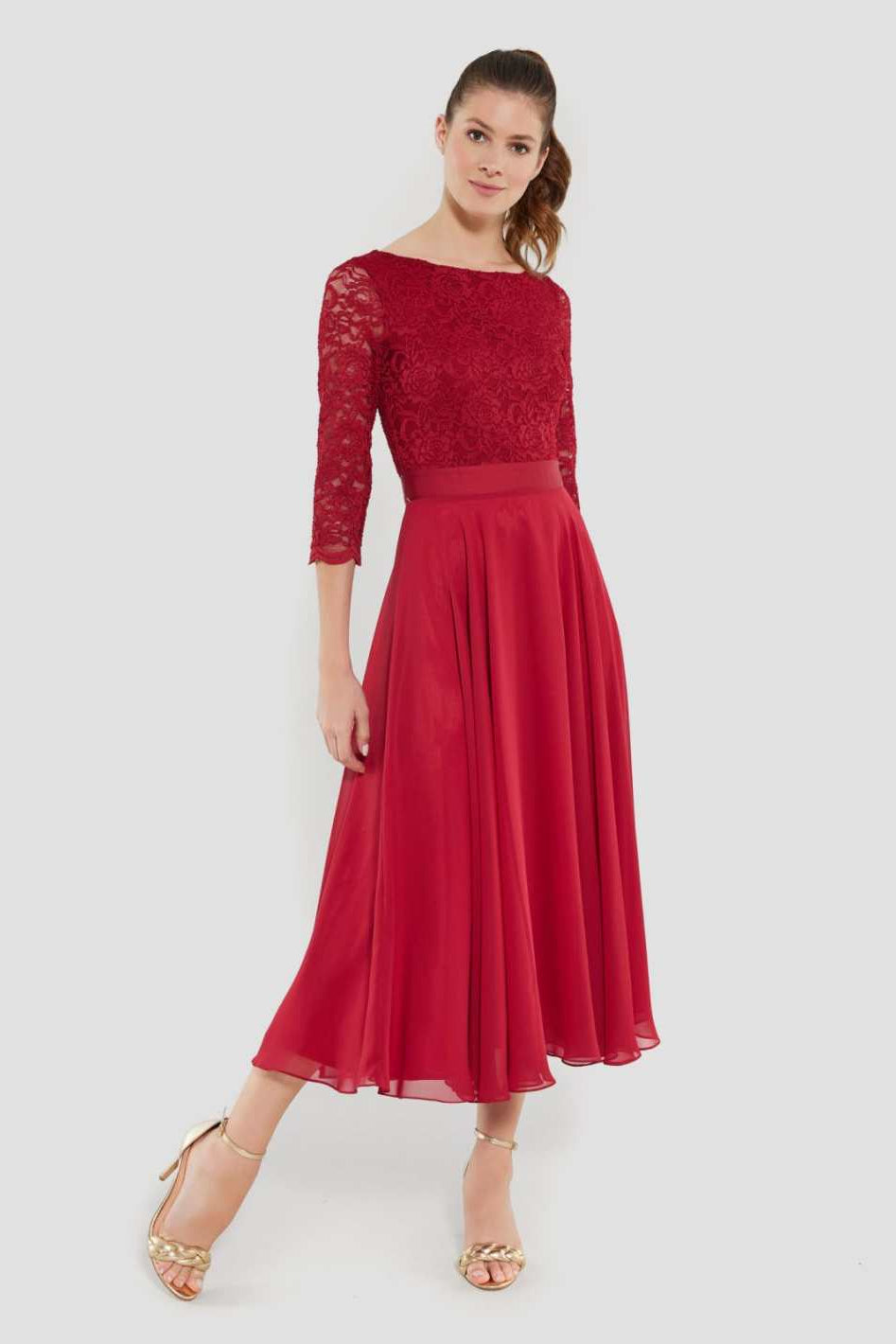 Midikleid mit fließendem Chiffon-Rock