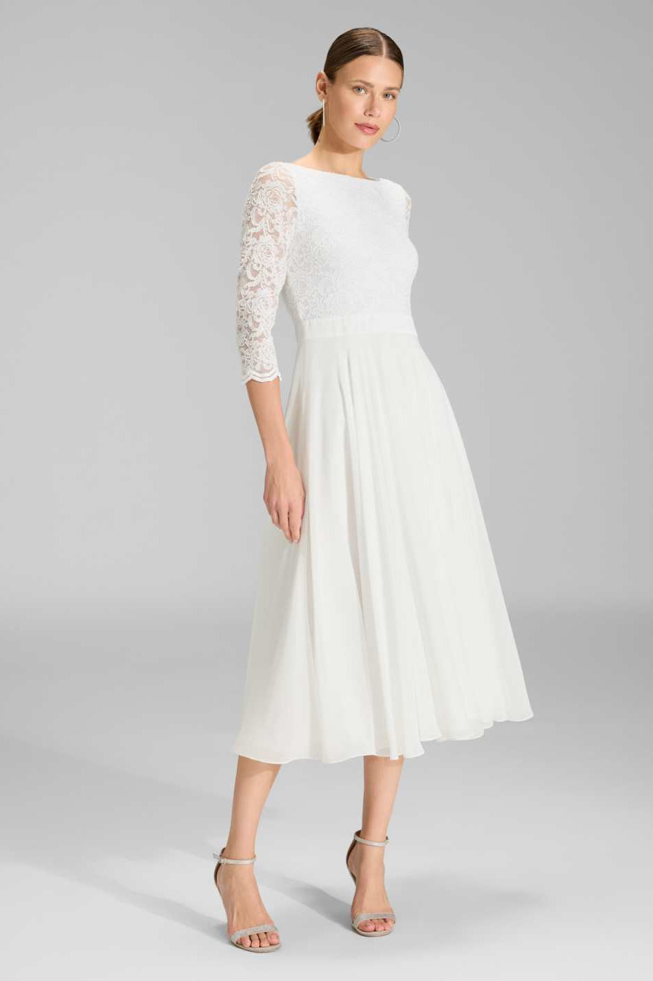 Midikleid mit fließendem Chiffon-Rock ivory