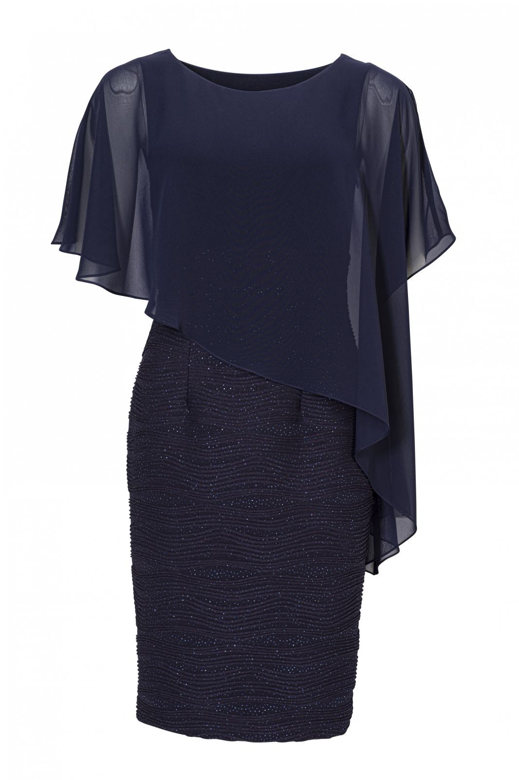 Etuikleid mit asymmetrischem Chiffon-Überwurf