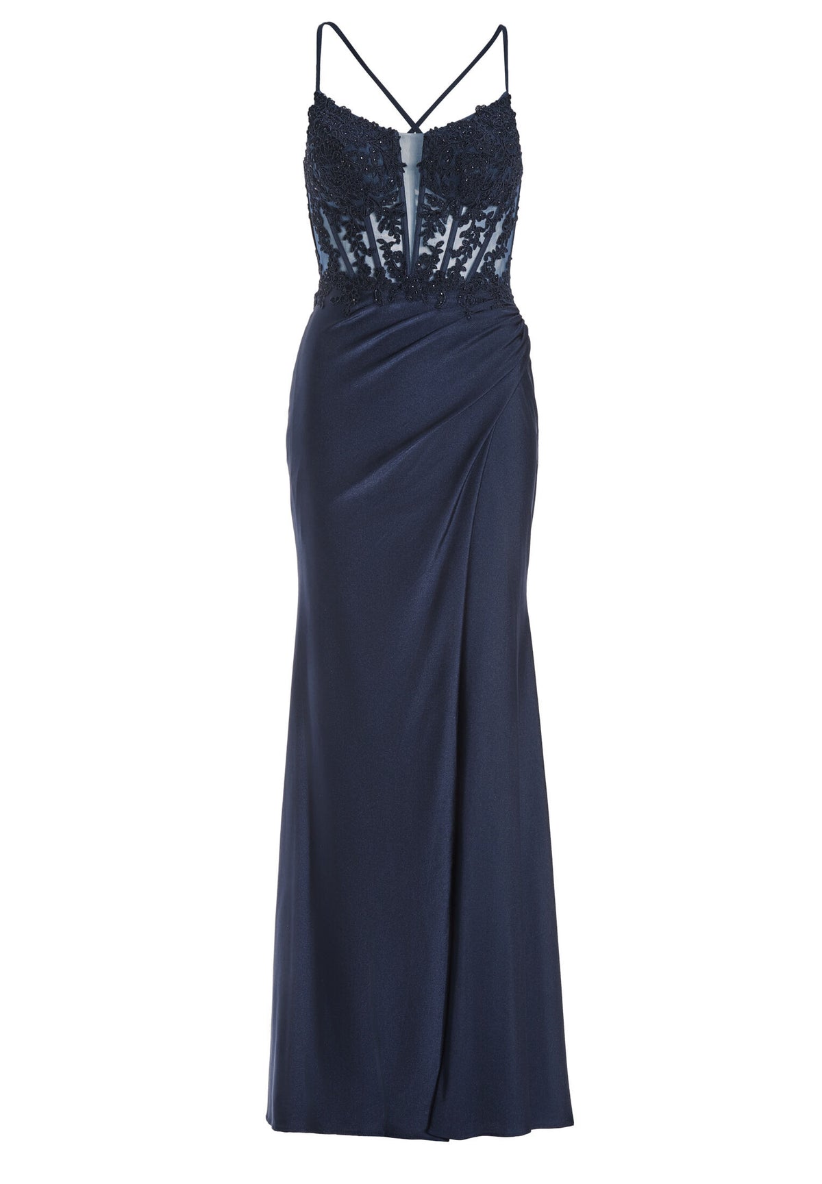Bodycon Kleid mit Spitzenstickerei und Beinschlitz