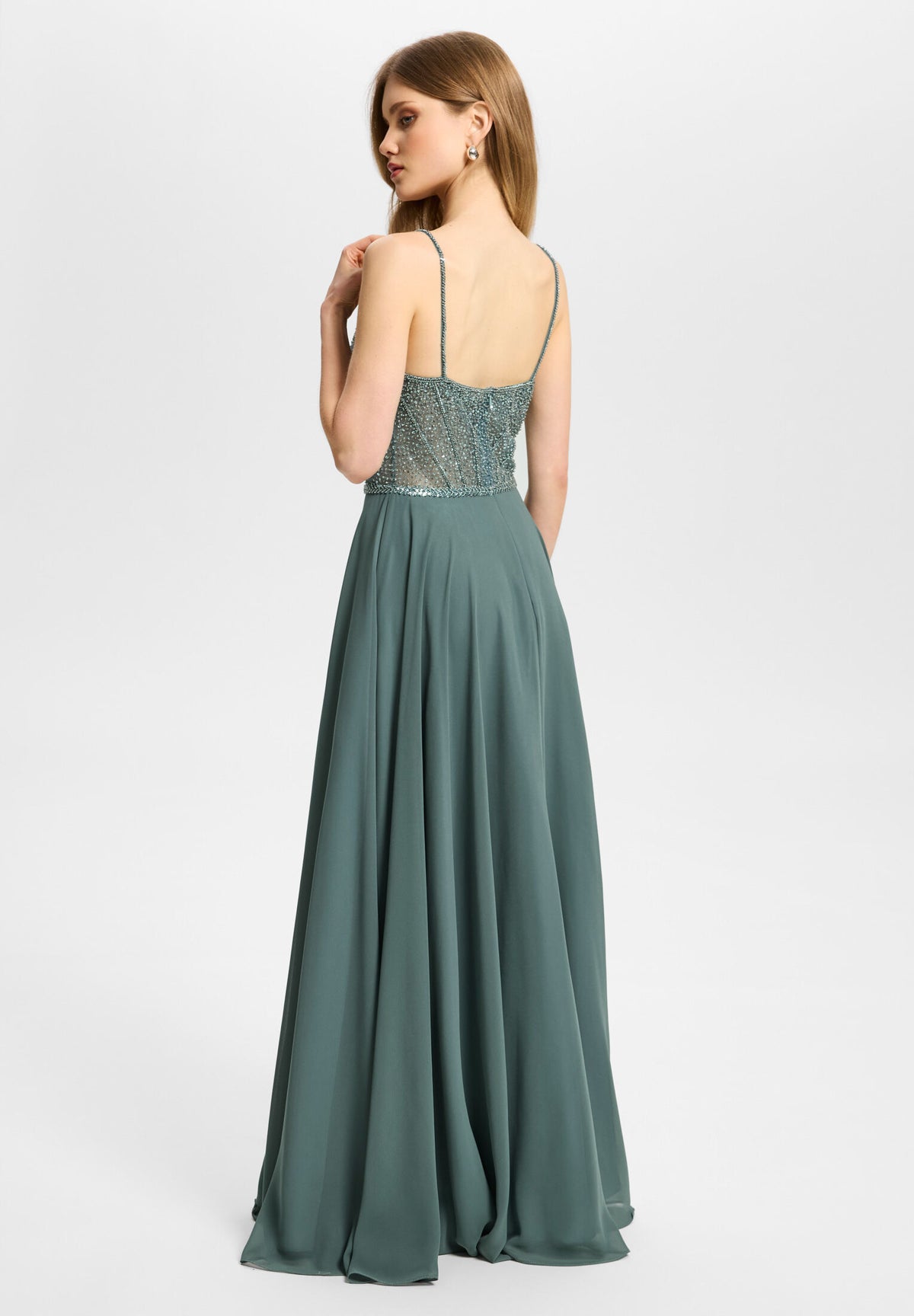 Chiffonkleid mit besticktem Top