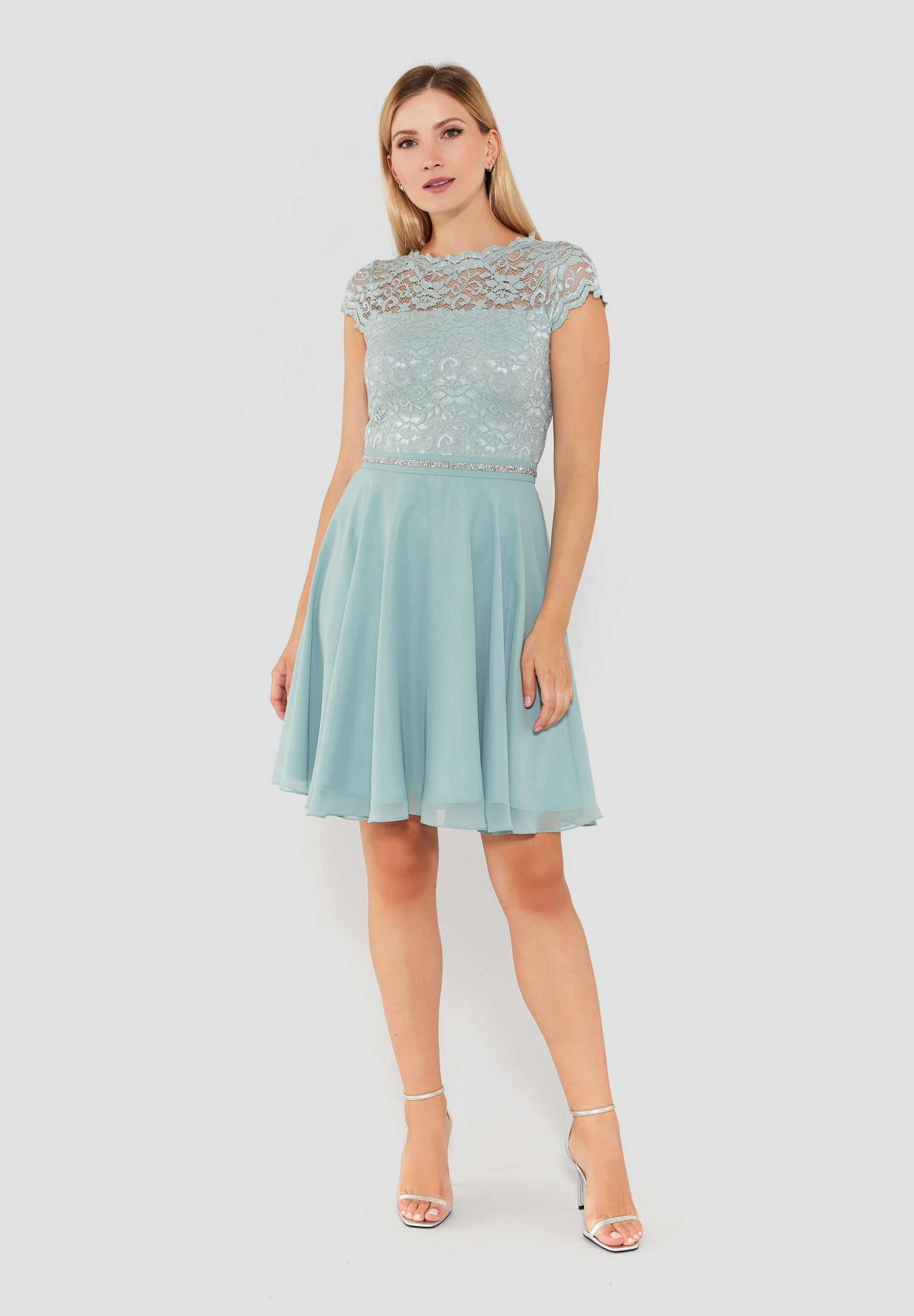 Spitzentop-Kleid mit Glitzerband pistazie