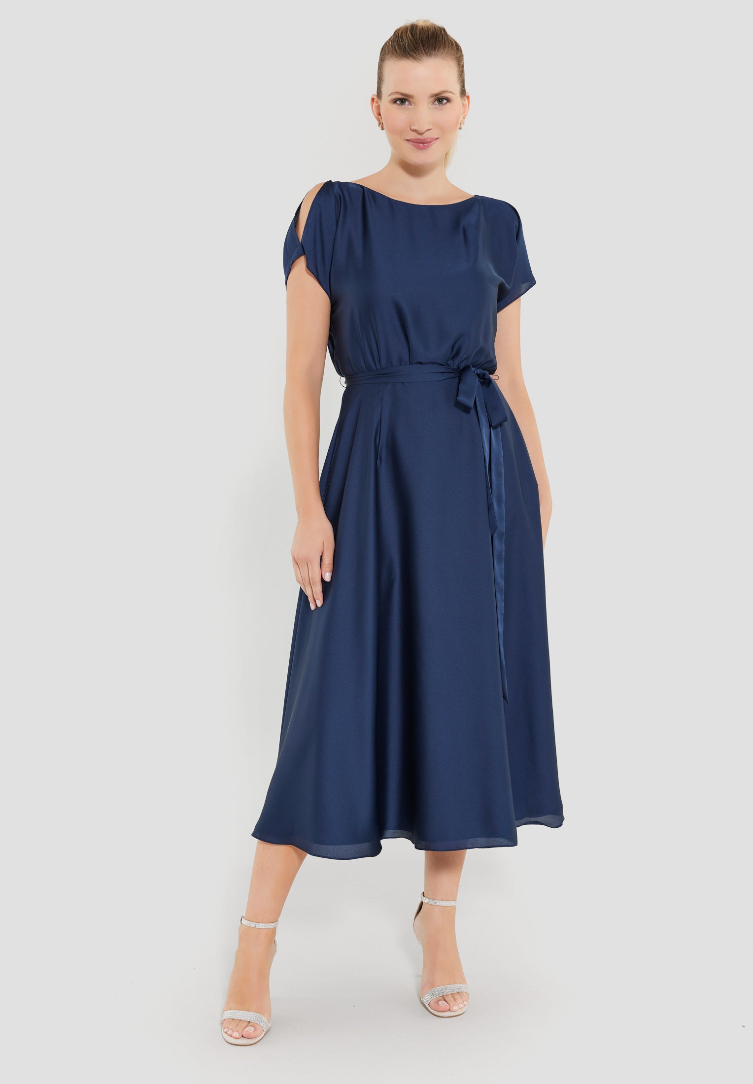 Midikleid aus feinem Satinchiffon navy