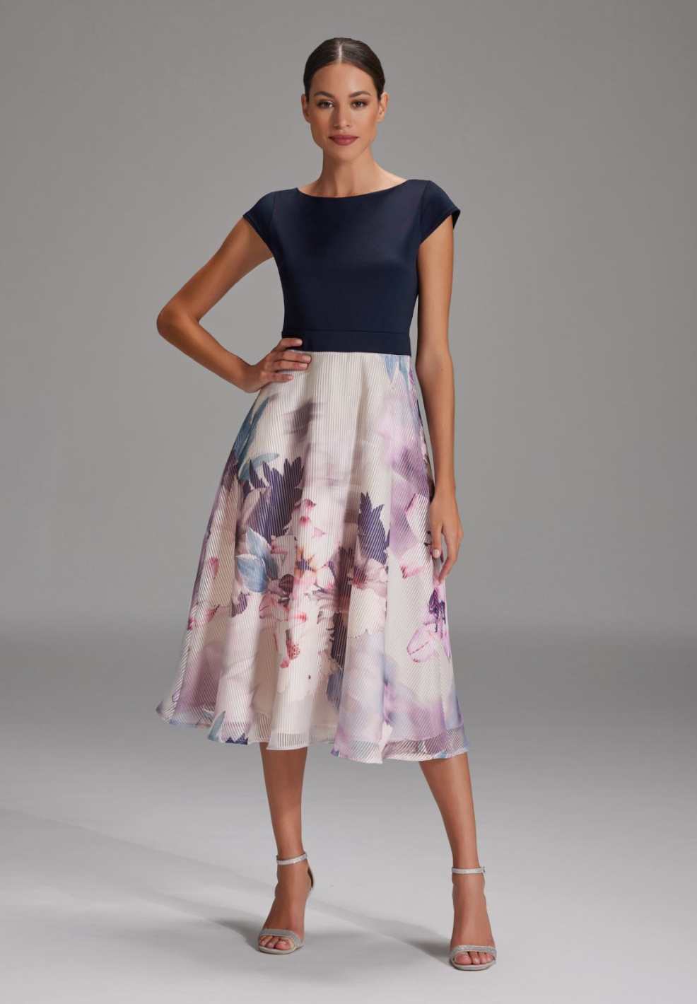 Midikleid mit Aquarell-Print navy multi