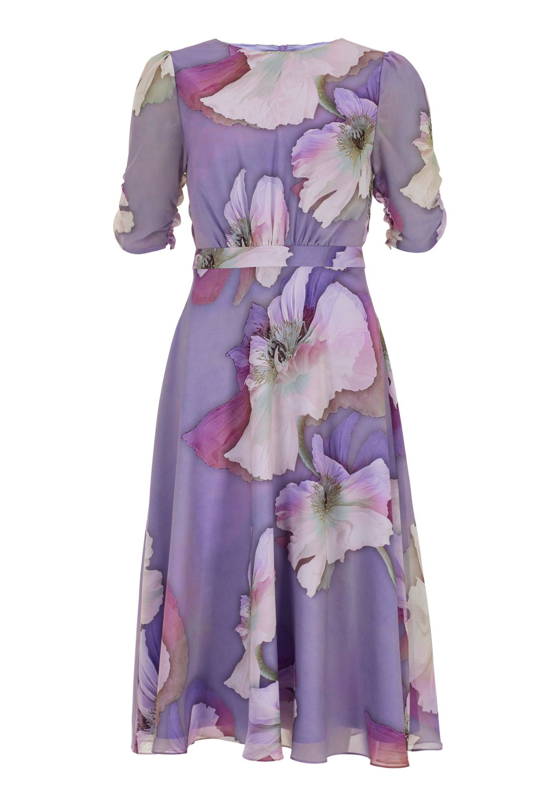 Blumiges Chiffonkleid mit Raffärmeln