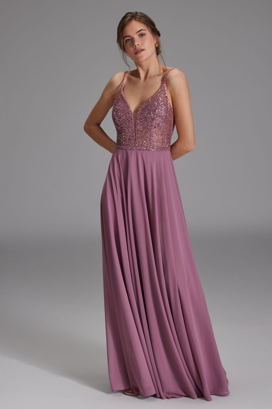 Langes paillettenbesticktes Abiball-Kleid rose berry