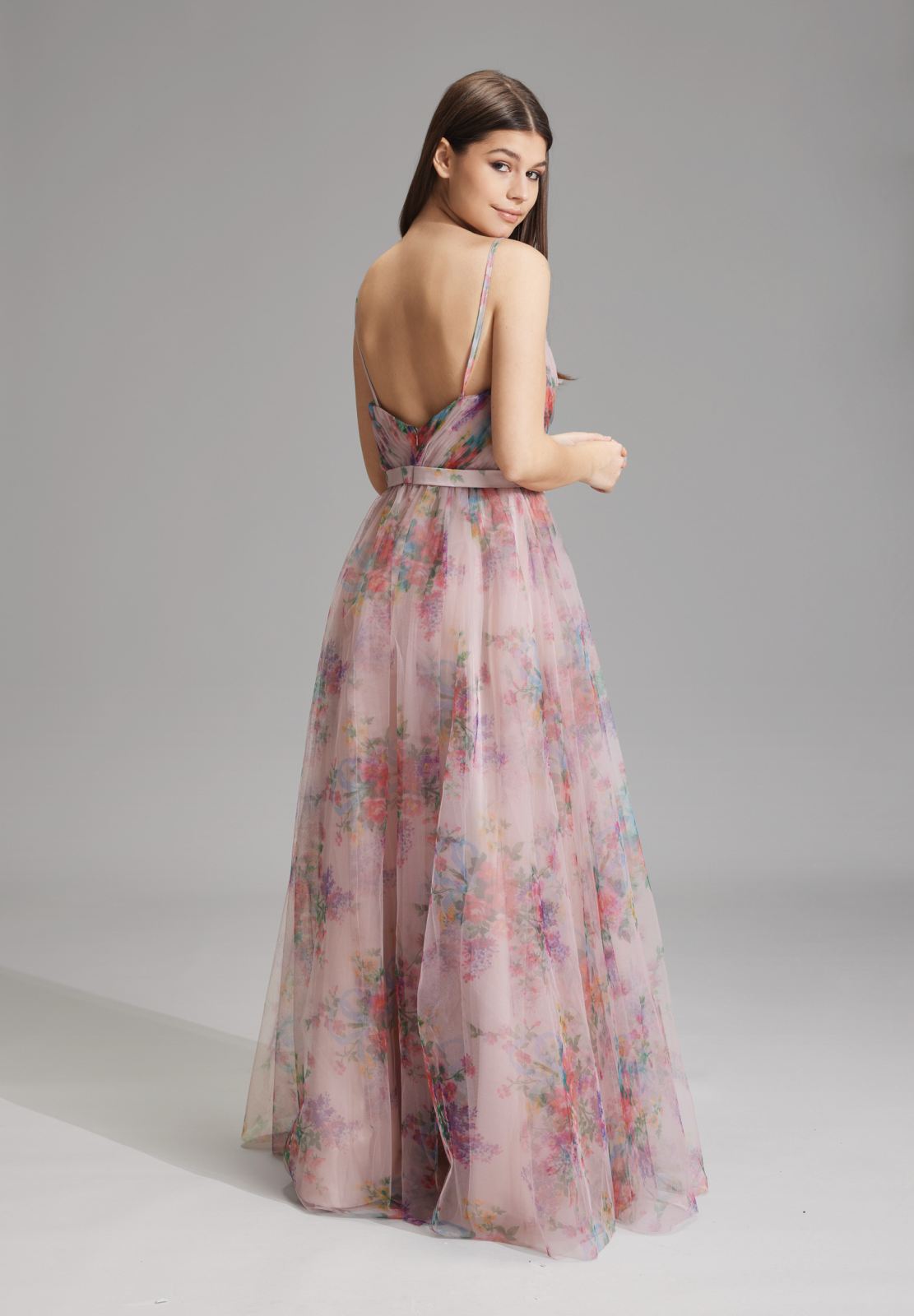 Tüllrobe mit floralem Allover-Print