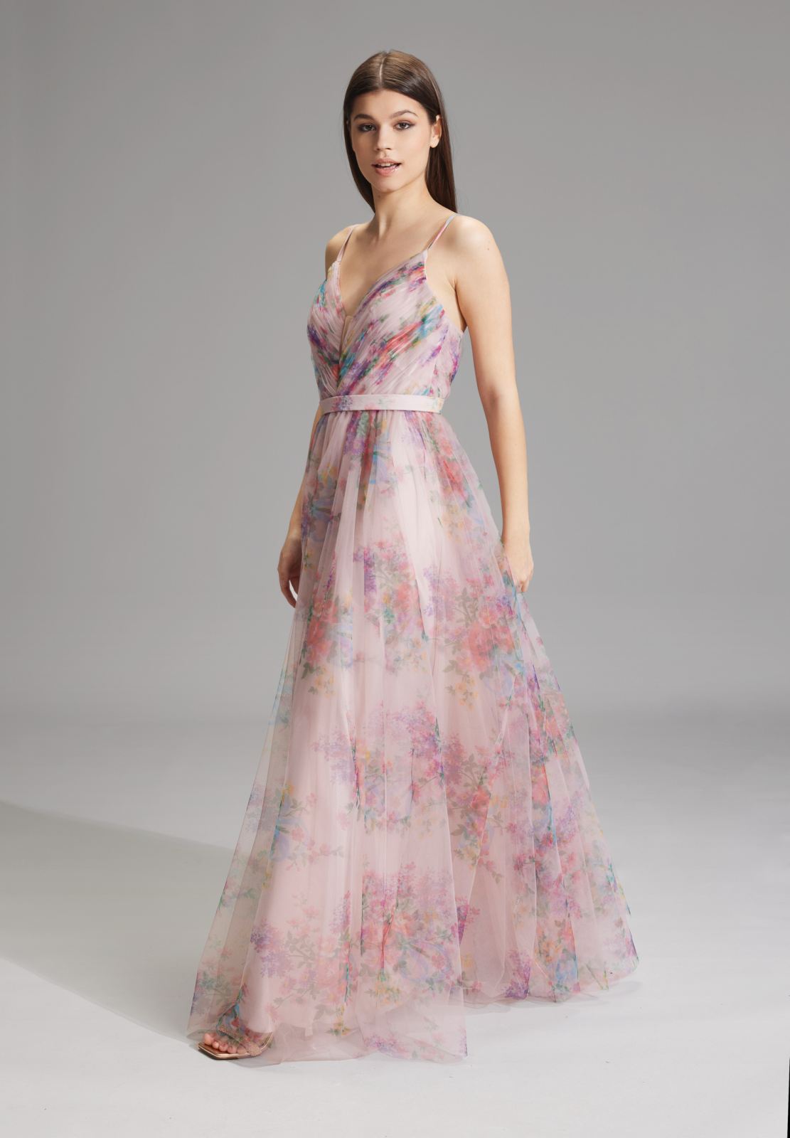 Tüllrobe mit floralem Allover-Print